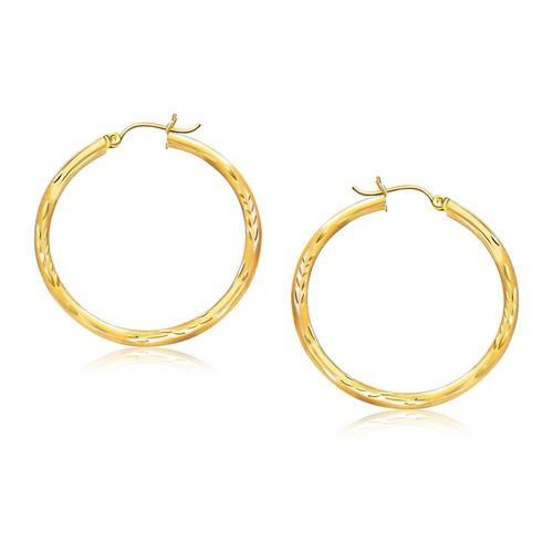 14K Yellow Gold Fancy Diamond Cut Hoop Earrings for Women - 35mm Dainty Circle Earrings - Perfect for Everyday Wear, Date Night & Special Occasions