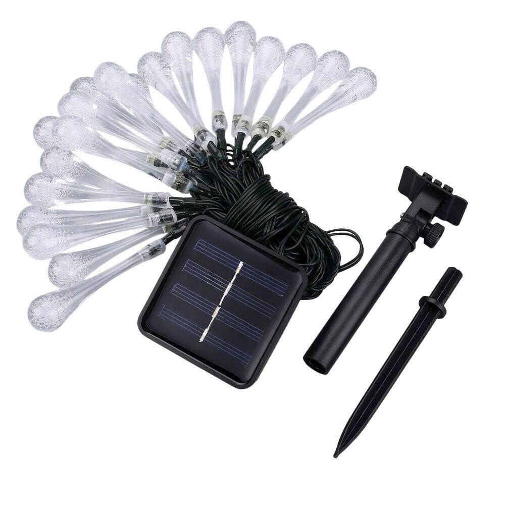 Fengyan Solar-Powered LED Raindrop Water Drop Fairy Lights - 20/30/50 LED Multicolor String Lights for Christmas Tree, Holiday Decor & Outdoor Landscape Lighting - Weatherproof Crystal Garland for Garden, Patio, and Street Decoration