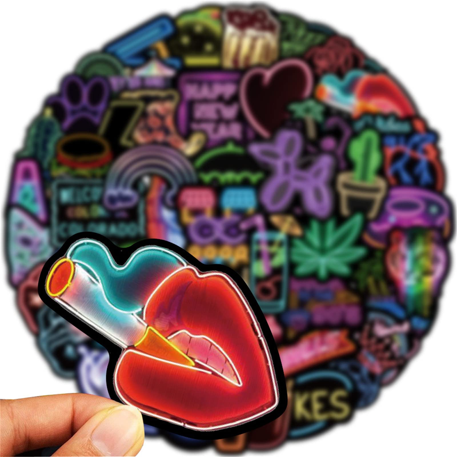 50Pcs Cool Neon Stickers Pack - Trendy Aesthetic Vinyl Decals for Water Bottles, Laptops, Skateboards & Luggage - Perfect for Kids, Teens & Adults - DIY Personalization for School, Office & Travel Accessories