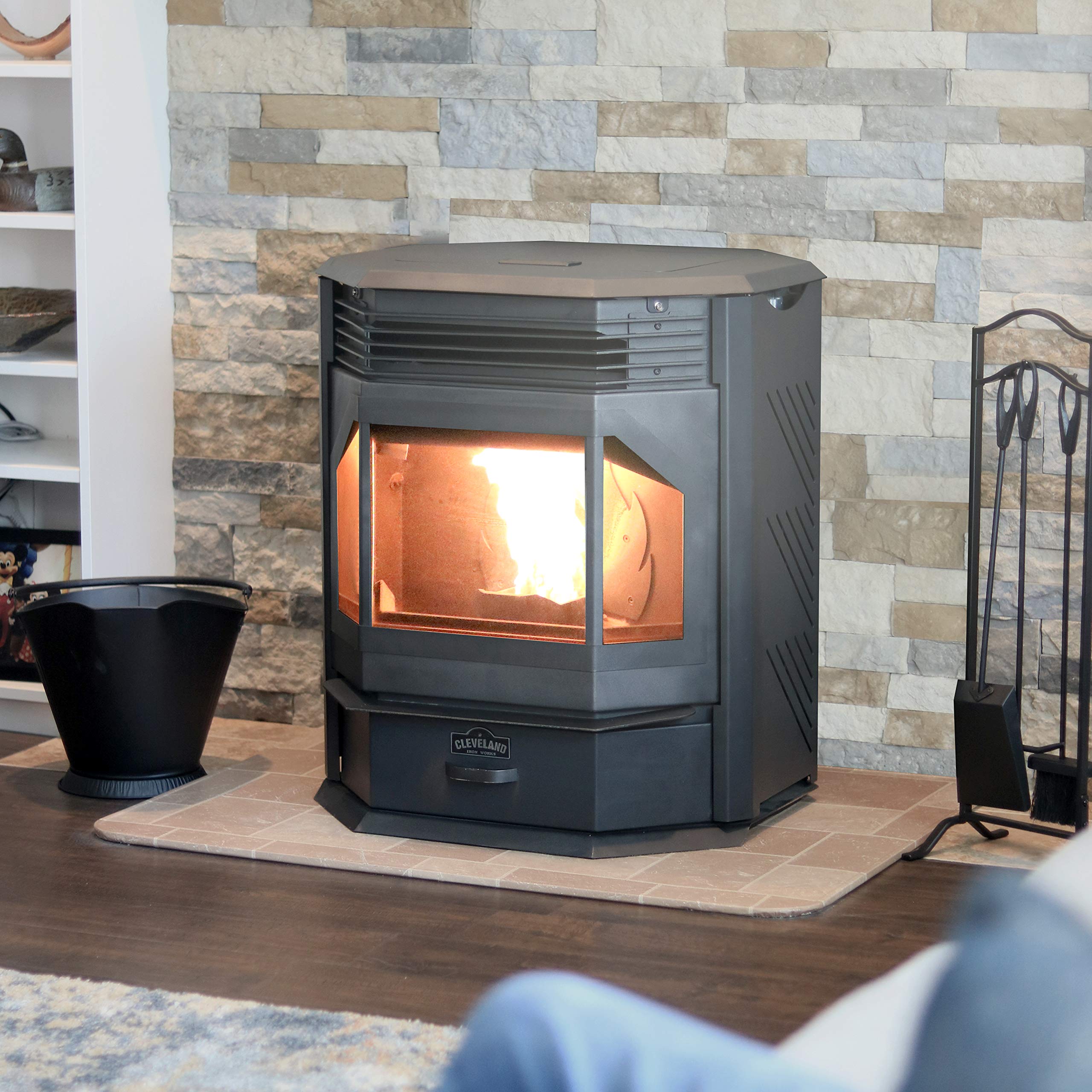 Cleveland Iron Works Bayfront Pellet Stove - 2500 Sq Ft Heating Capacity | Efficient & Eco-Friendly Home Heating Solution for Living Rooms, Cabins & Outdoor Spaces