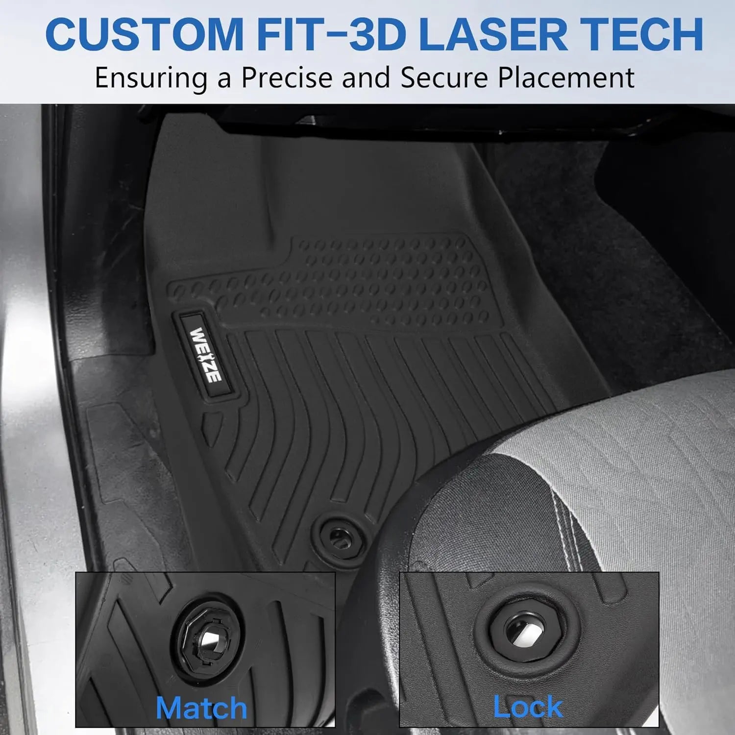 WEIZE Custom Fit All-Weather TPE Floor Mats for Toyota Tundra CrewMax 2022-2024 - 1st & 2nd Row Full Set Car Floor Liners - Durable, Non-Slip Protection for Mud, Snow & Spills