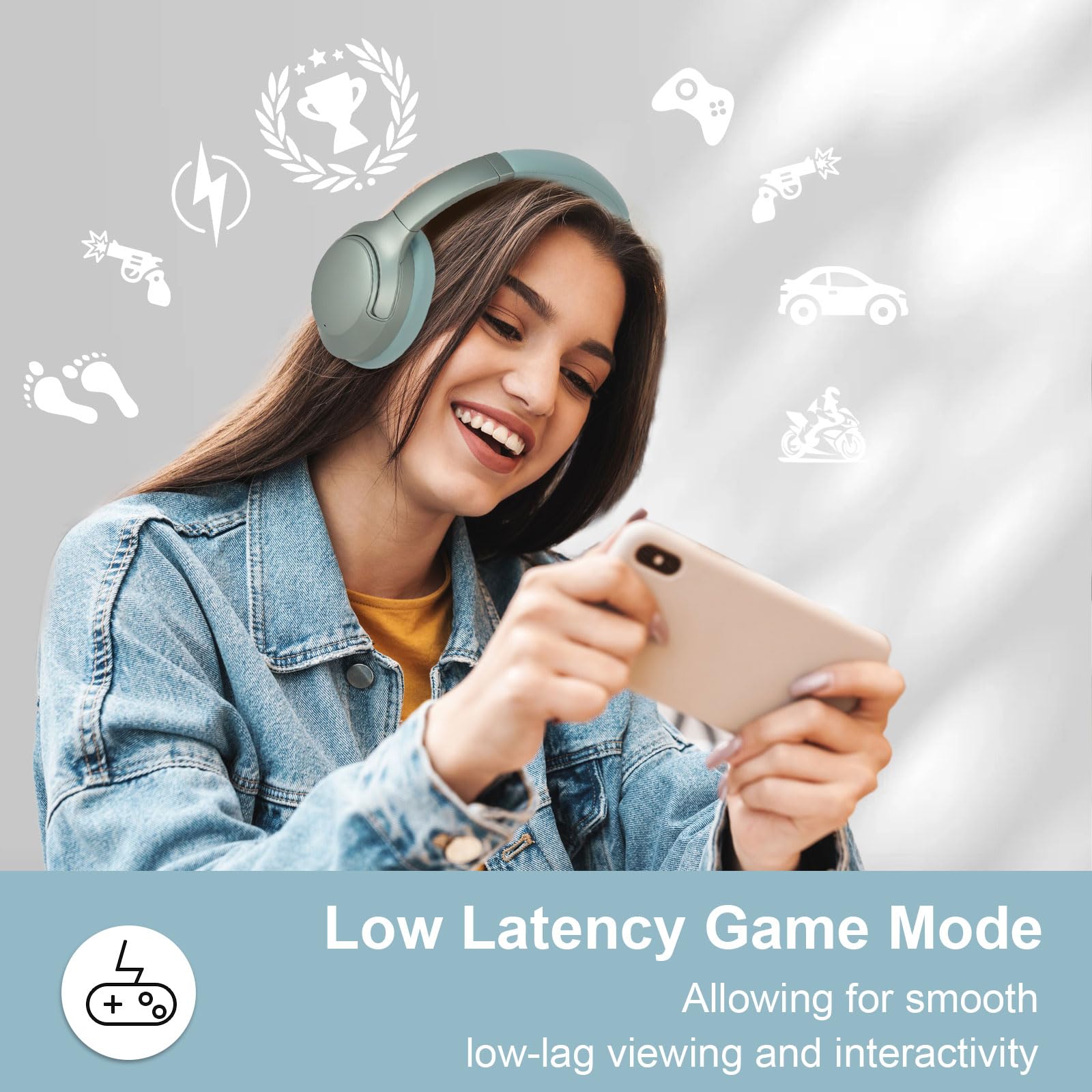 T-fun NC50 Hybrid Active Noise Cancelling Wireless Bluetooth 5.3 Headphones - Foldable Over Ear Design with App Custom EQ, 65H Playtime, Low Latency Gaming Mode & Multipoint Connection - Perfect for Travel, Work & Gaming