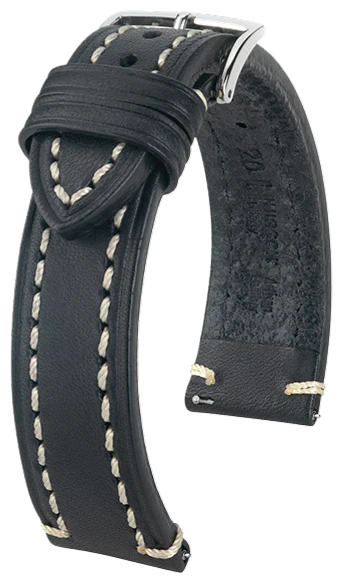 Hirsch Liberty Black 22mm Genuine Leather Watch Band - Premium Replacement Strap for Smartwatches & Traditional Watches | Perfect for Business, Casual & Formal Occasions