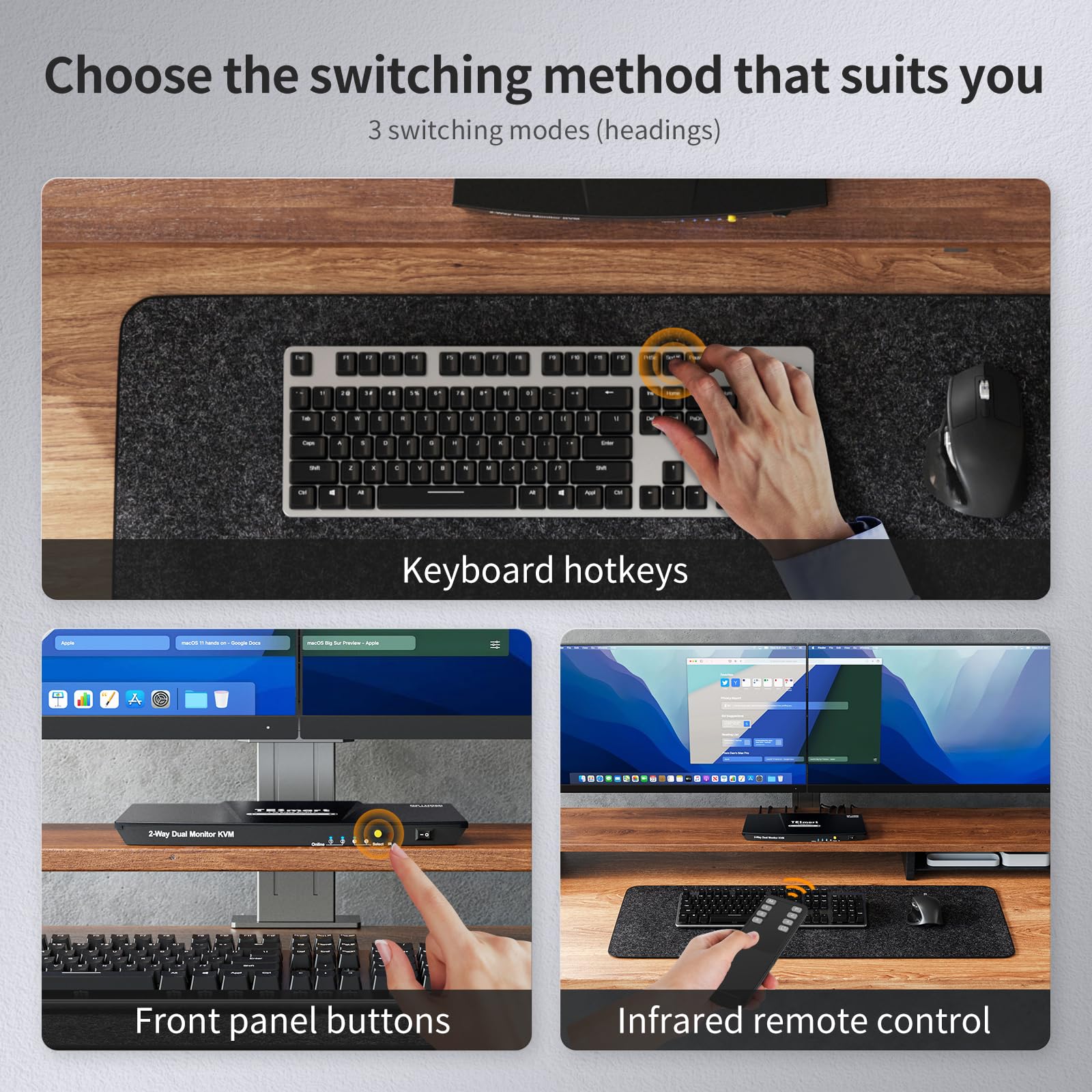 TESmart 4K60Hz Dual Monitor KVM Switch - 2 Computers 2 Monitors DisplayPort & HDMI with EDID Emulator, Audio Jack, Copy/Extend Modes | Enhanced Keyboard & Mouse Compatibility | Perfect for Home Office, Gaming Setup & Multi-Tasking Workstations