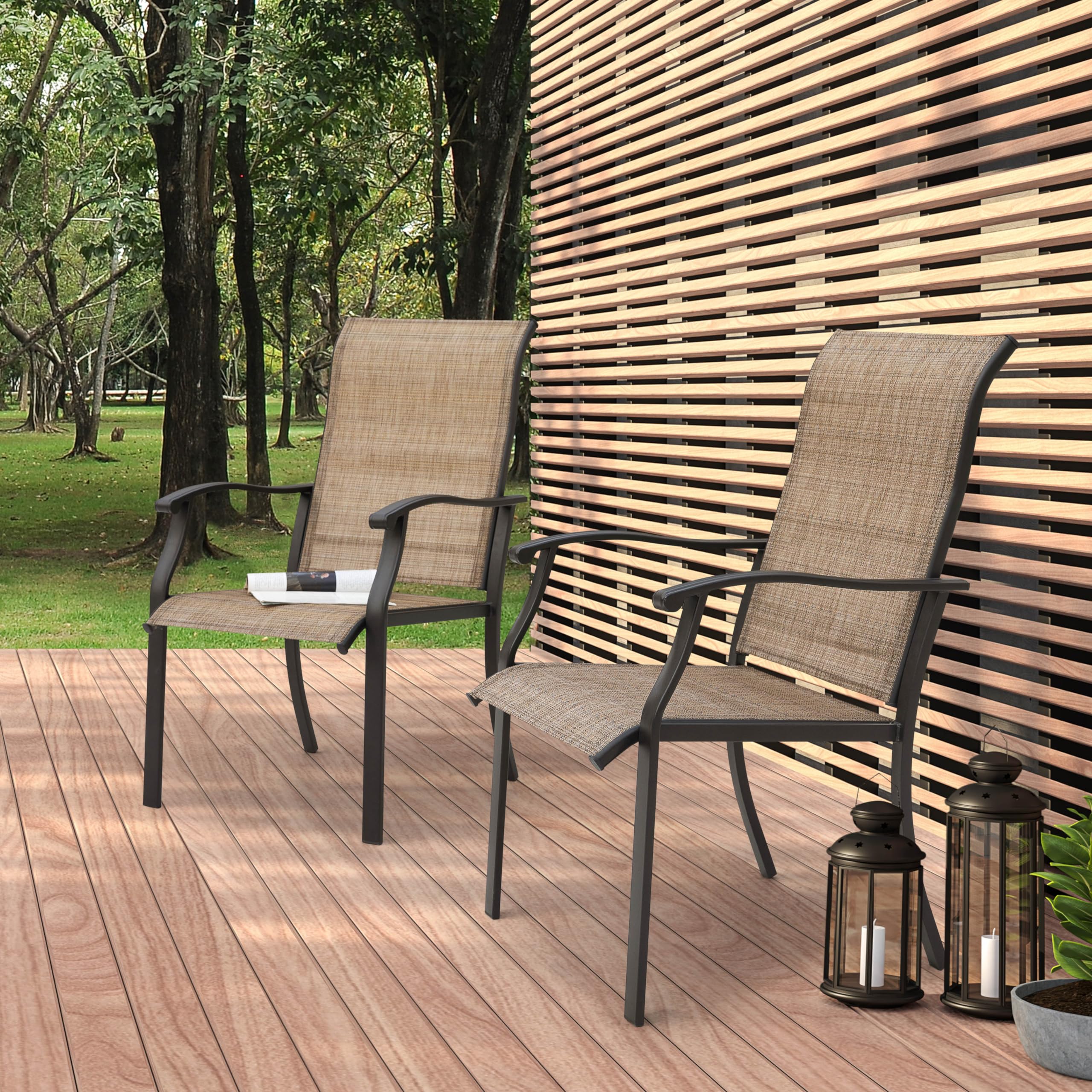 NUU GARDEN 4-Piece Outdoor Patio Dining Chairs Set - Textilene High Back Chairs with Armrests, Sturdy Iron Frame - Perfect for Lawn, Garden, Backyard, Deck & Poolside (Black & Brown) - Ideal for Outdoor Dining, Lounging & Entertaining Guests