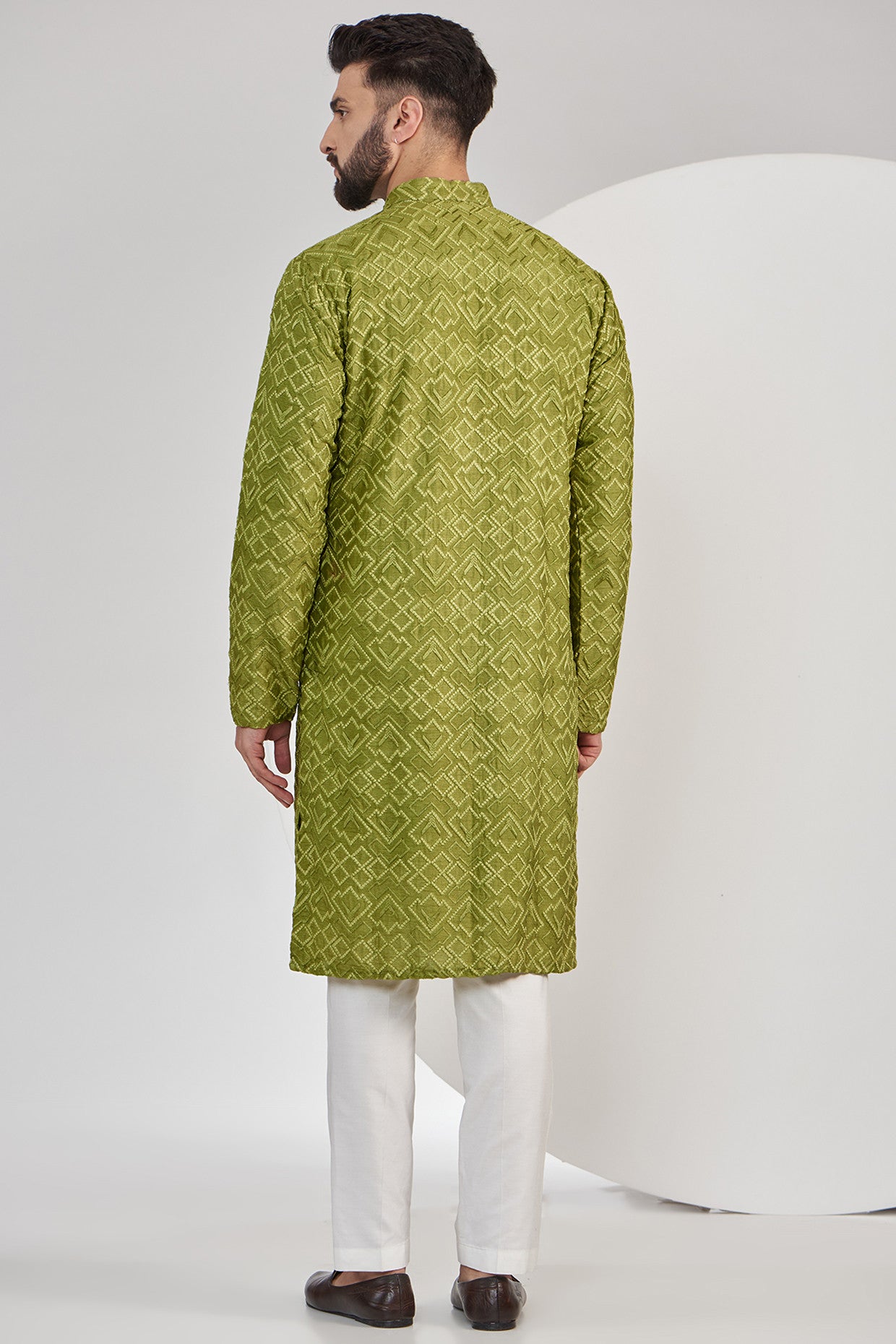 Stylish Parrot Green Geometric Embroidered Chikankari Kurta for Women | Traditional Indian Handcrafted Tunic | Perfect for Festivals, Weddings & Casual Wear