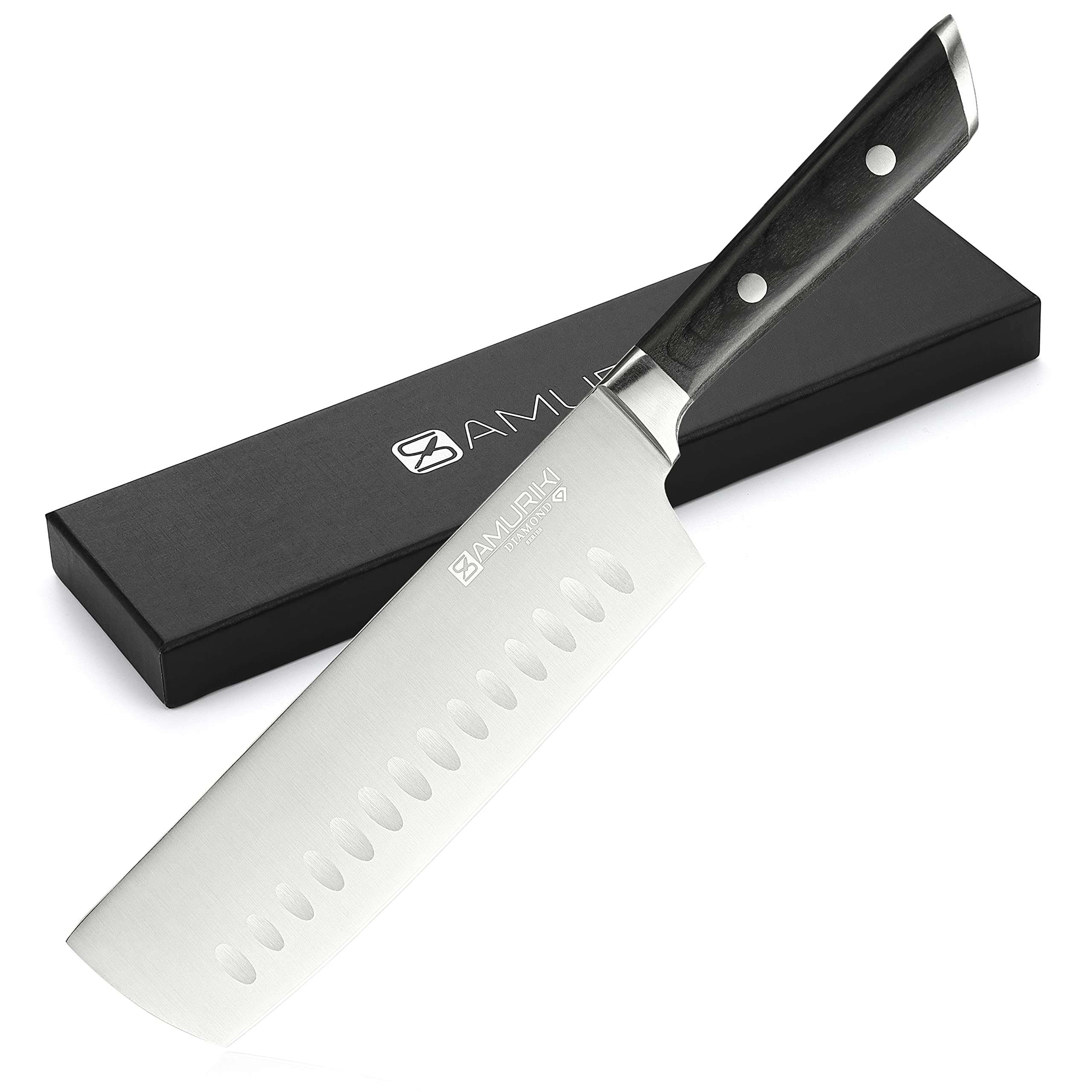 7-inch Nakiri Knife - Japanese Vegetable Cleaver with Granton Edge, High Carbon Stainless Steel Chef Knife for Precise Chopping & Slicing - Perfect for Home Cooks & Professional Kitchens