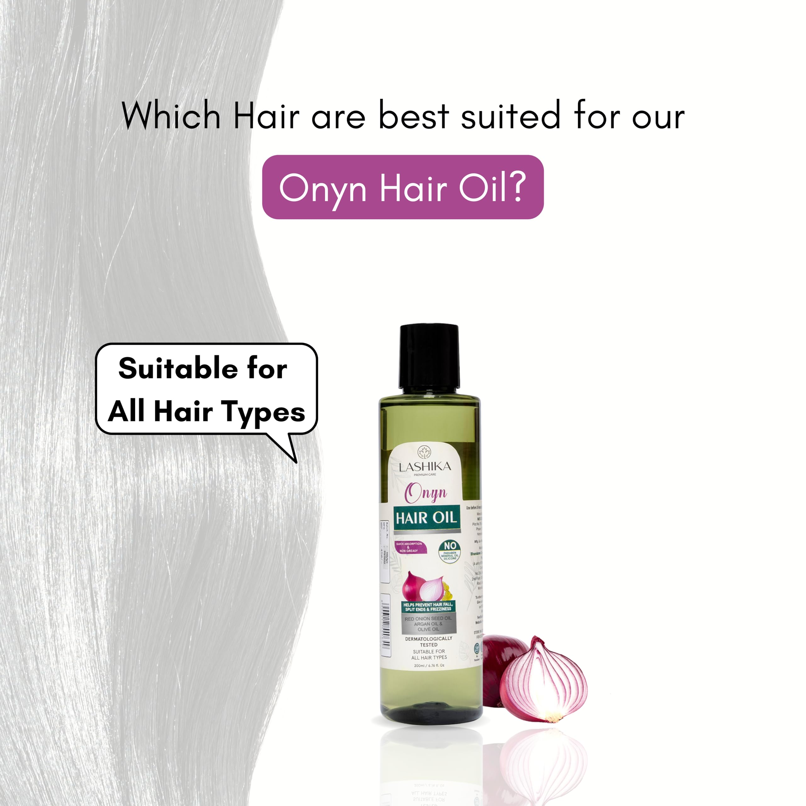 LASHIKA Onion Hair Oil for Hair Growth & Fall Control - 200ml | Enriched with Onion Seed Oil, Black Seed, Coconut & Olive Oil | Strengthens & Revives Dull Hair | For Men & Women | Perfect for Daily Hair Care & Scalp Massage