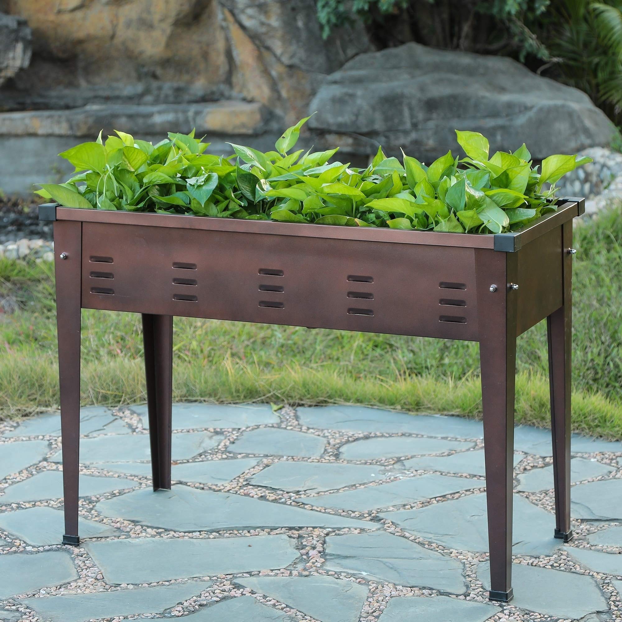 49.5 Inch Metal Rectangular Raised Garden Bed - Brown Rustic Planter Box for Vegetables, Flowers & Herbs | Outdoor Patio, Backyard Gardening, Balcony Decor