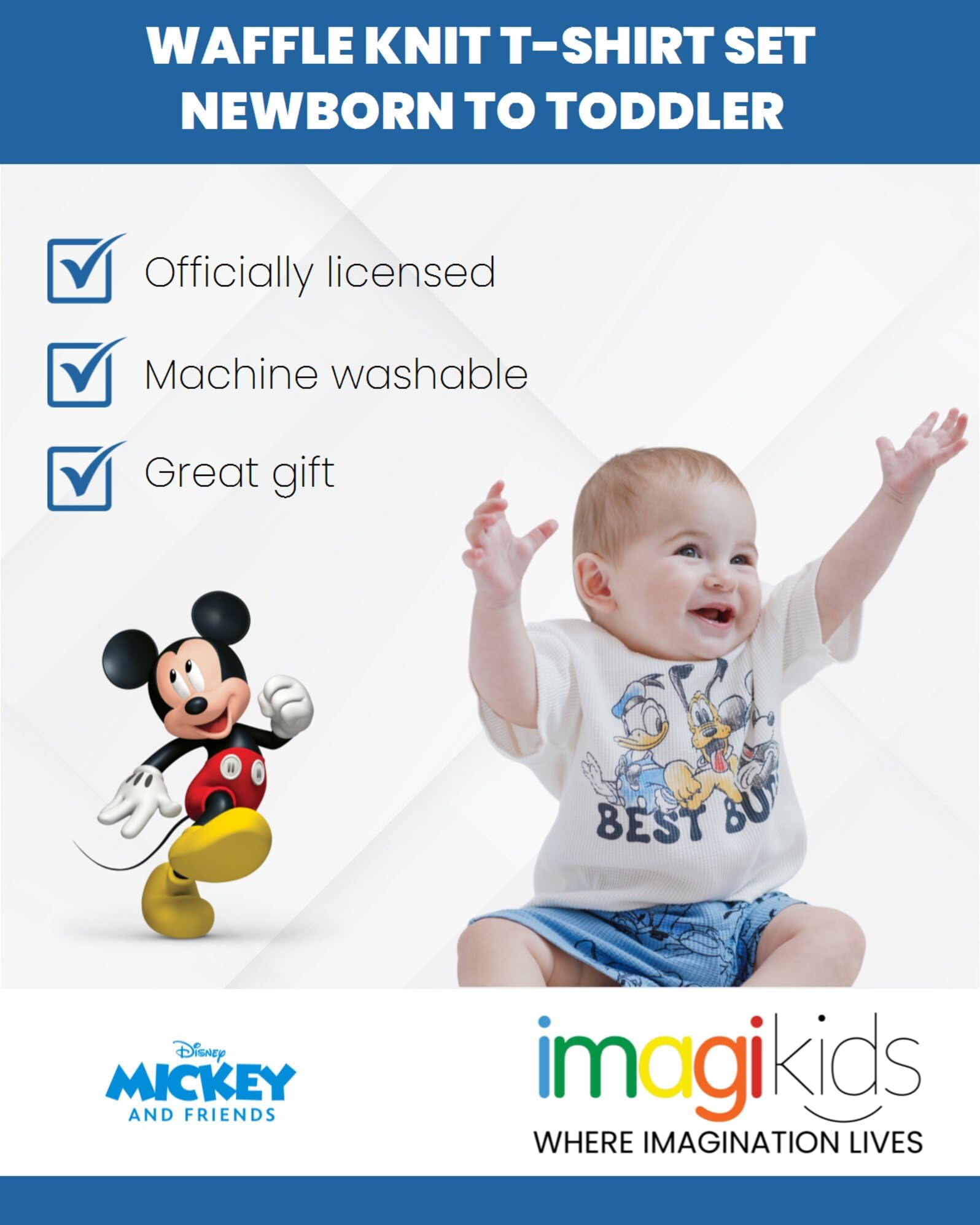 Disney Waffle Knit T-Shirt and Shorts Outfit Set for Babies & Toddlers (0-3 Months to 5T) - Soft Cotton PJs for Playtime, Naptime & Family Matching Outfits