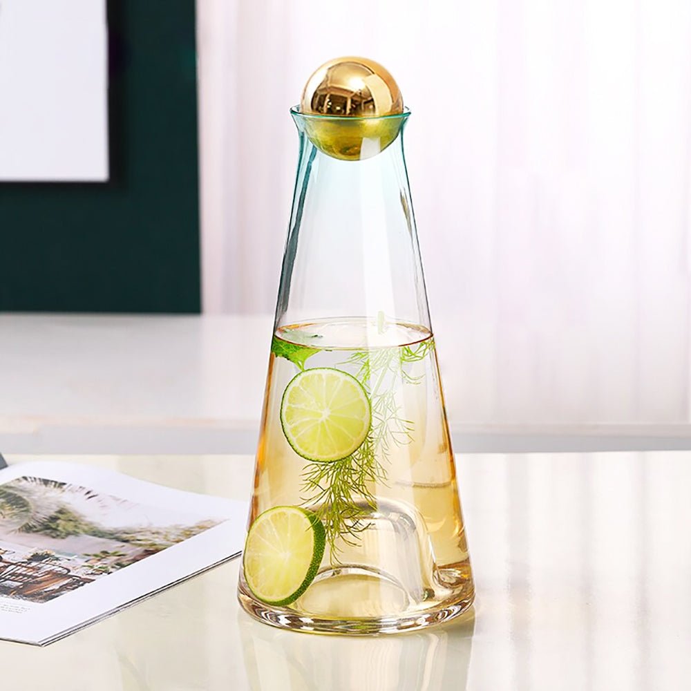 Hermes Glass Carafe - Elegant Water Pitcher with Lid & Handle for Home, Kitchen, Bar, and Restaurant Use - Perfect for Serving Juice, Iced Tea, and Infused Water