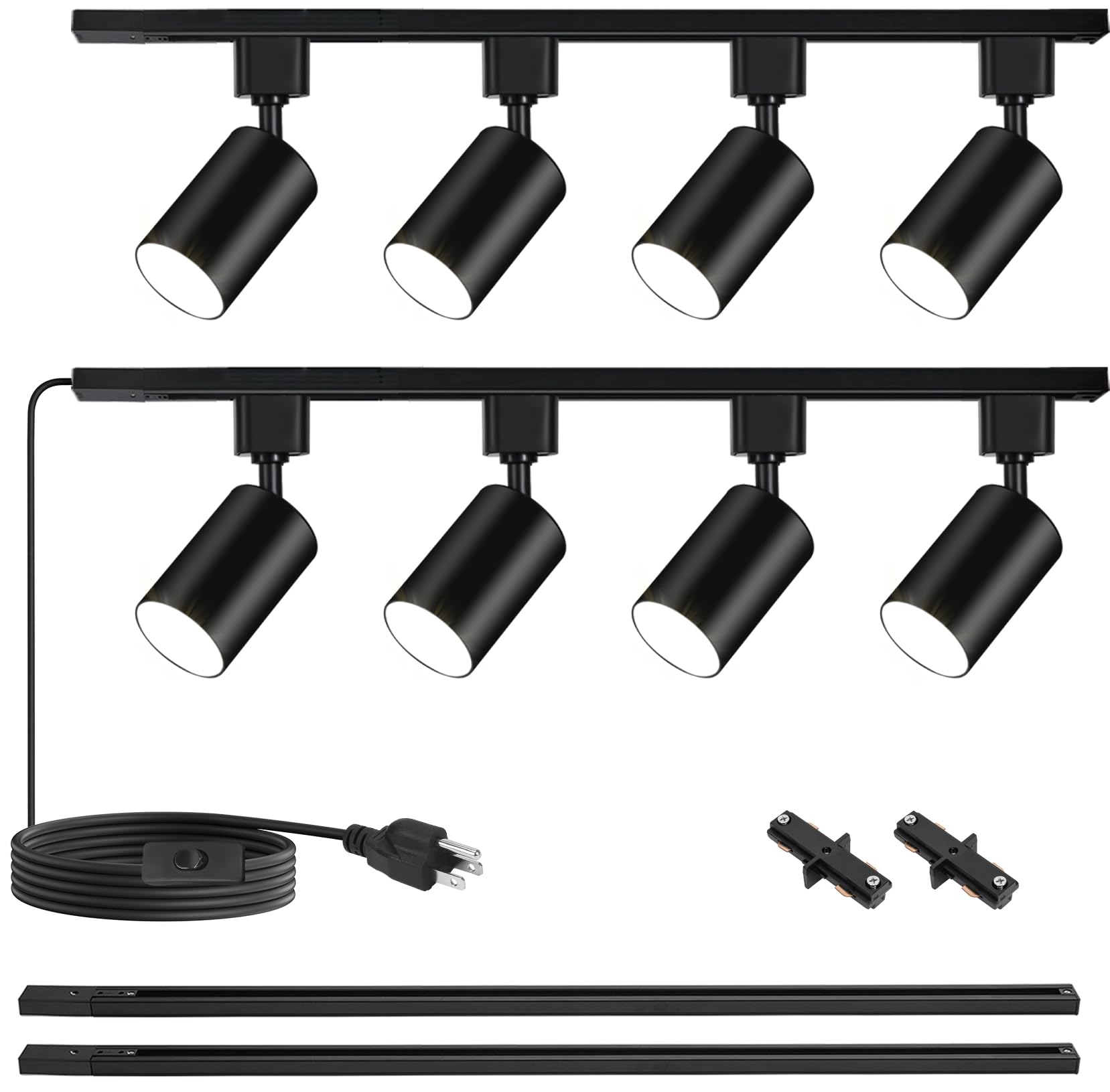 8-Light GU10 Plug-in Track Lighting Kit with 6.6FT H-Type Rails - Modern Black Ceiling Light Fixture for Kitchen, Dining Room & Living Room (Bulbs Not Included)