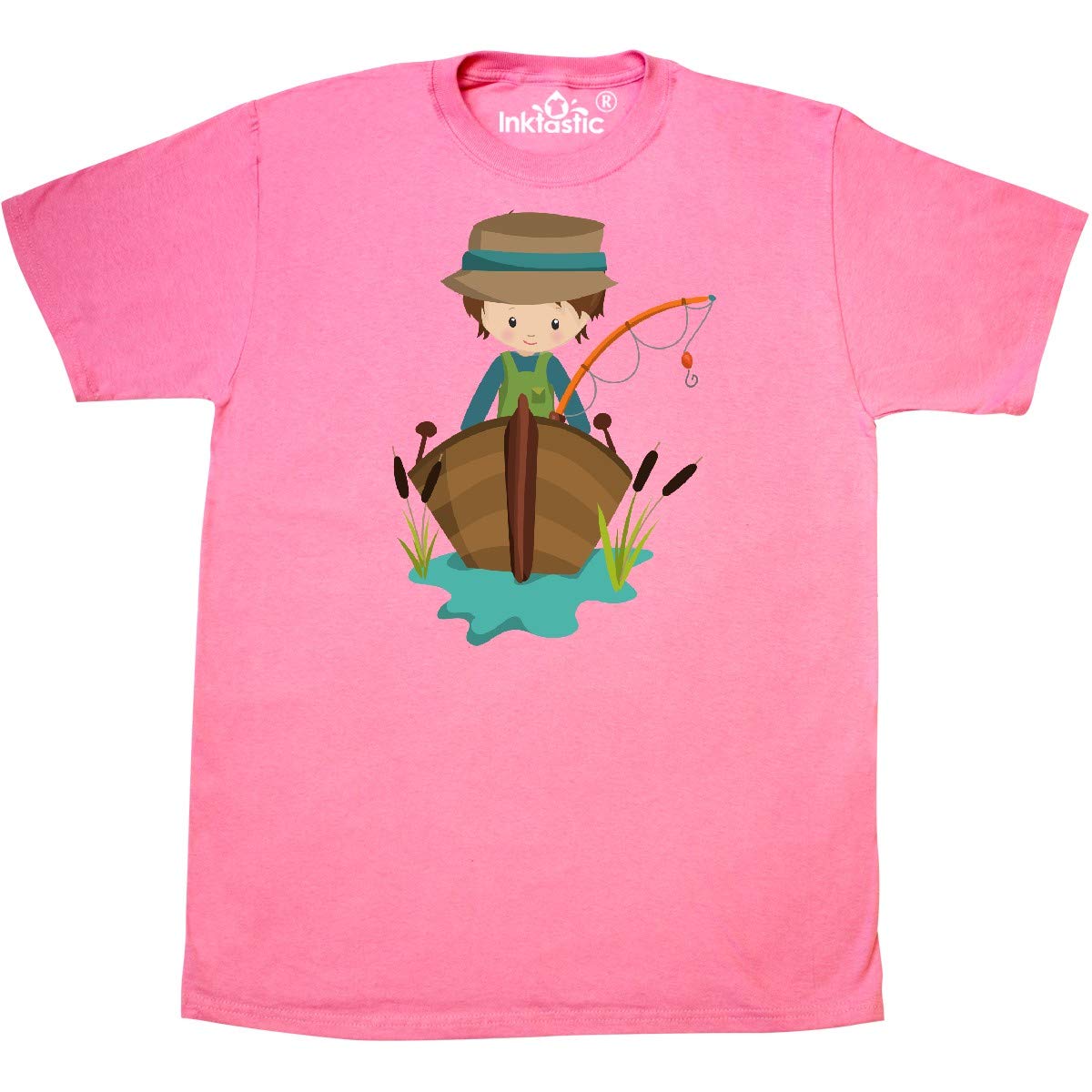 Inktastic Fishing Boy Graphic Tee - Fisherman with Fishing Rod & Brown Hair - Comfortable Cotton T-Shirt for Men - Perfect for Fishing Trips, Outdoor Adventures & Casual Wear