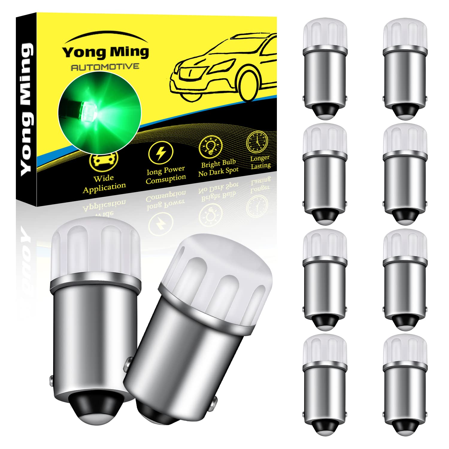 BA9S LED Car Bulbs - 10 Pack Green BA9 53 37 1895 1891 LED Lights for Car Interior, Instrument Panel, License Plate & Glove Box - Replacement for 47830 64111 - Perfect for Night Driving & Vehicle Customization