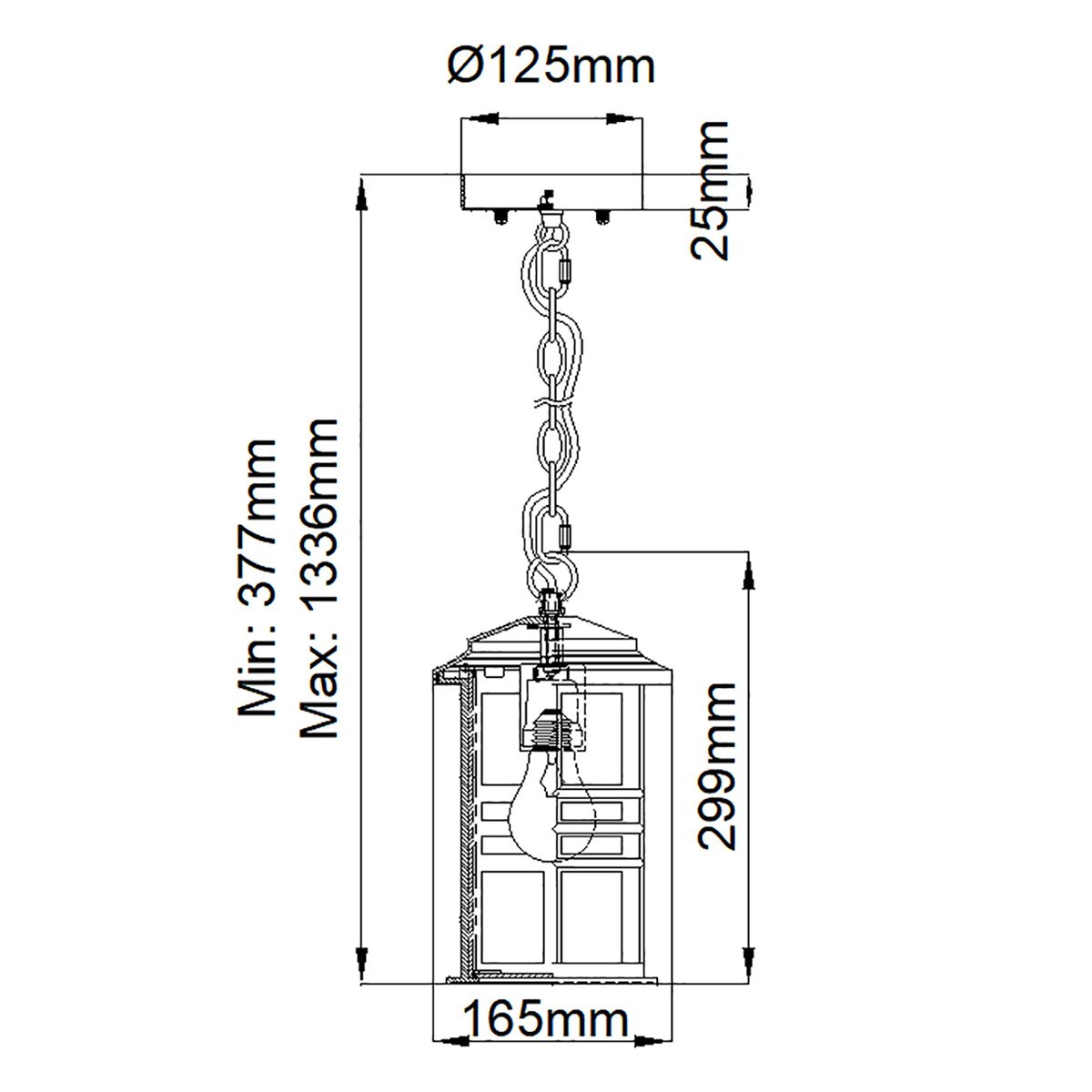 Beacon Square 1 Light Outdoor Chain Lantern - Olde Bronze/White Finish, IP44 Waterproof, E27 Socket - Perfect for Porch, Patio, and Garden Lighting