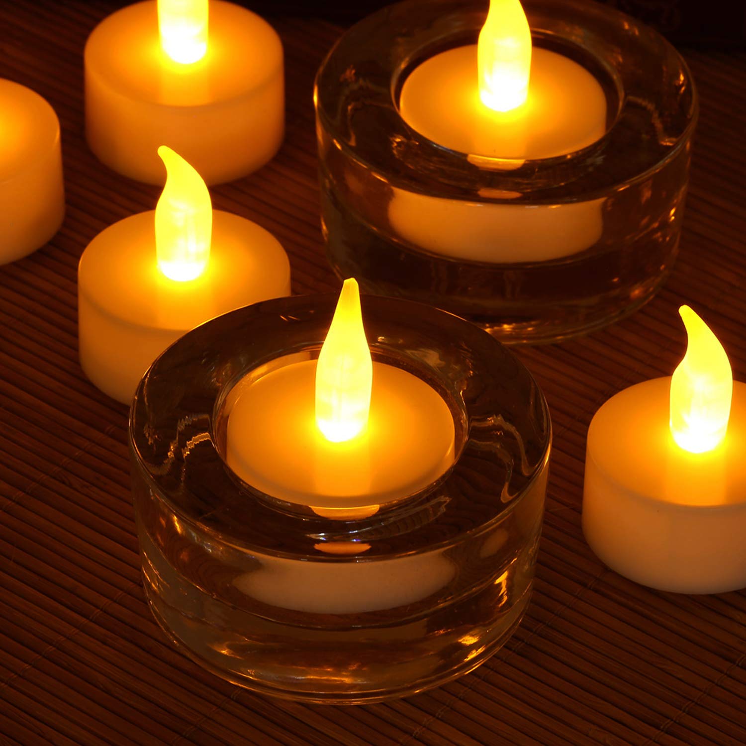 Flameless LED Tea Lights - Pack of 12 Warm Flickering Candles for Wedding & Home Decor