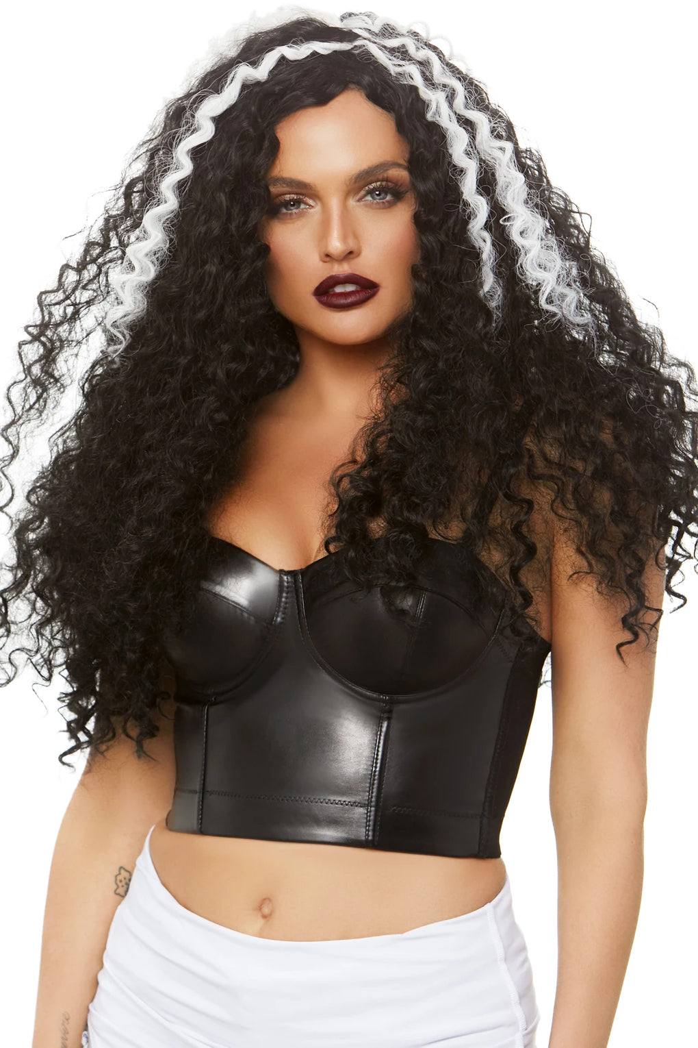 Long Curly Black/White Synthetic Hair Wig for Women - Natural Looking Soft & Heat Resistant - Perfect for Cosplay, Halloween, Parties & Daily Wear