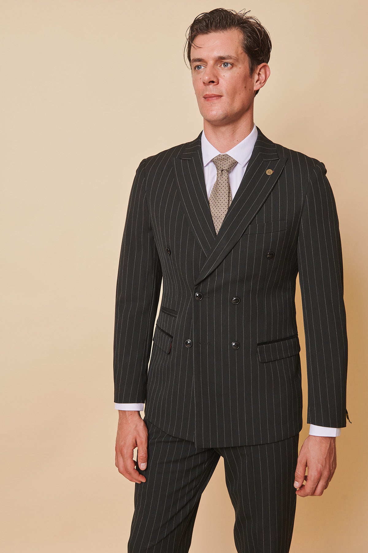 ROCCO Black Pinstripe Double Breasted Suit for Men - Premium Wool Blend Formal Business Attire - Perfect for Weddings, Office Meetings & Special Occasions