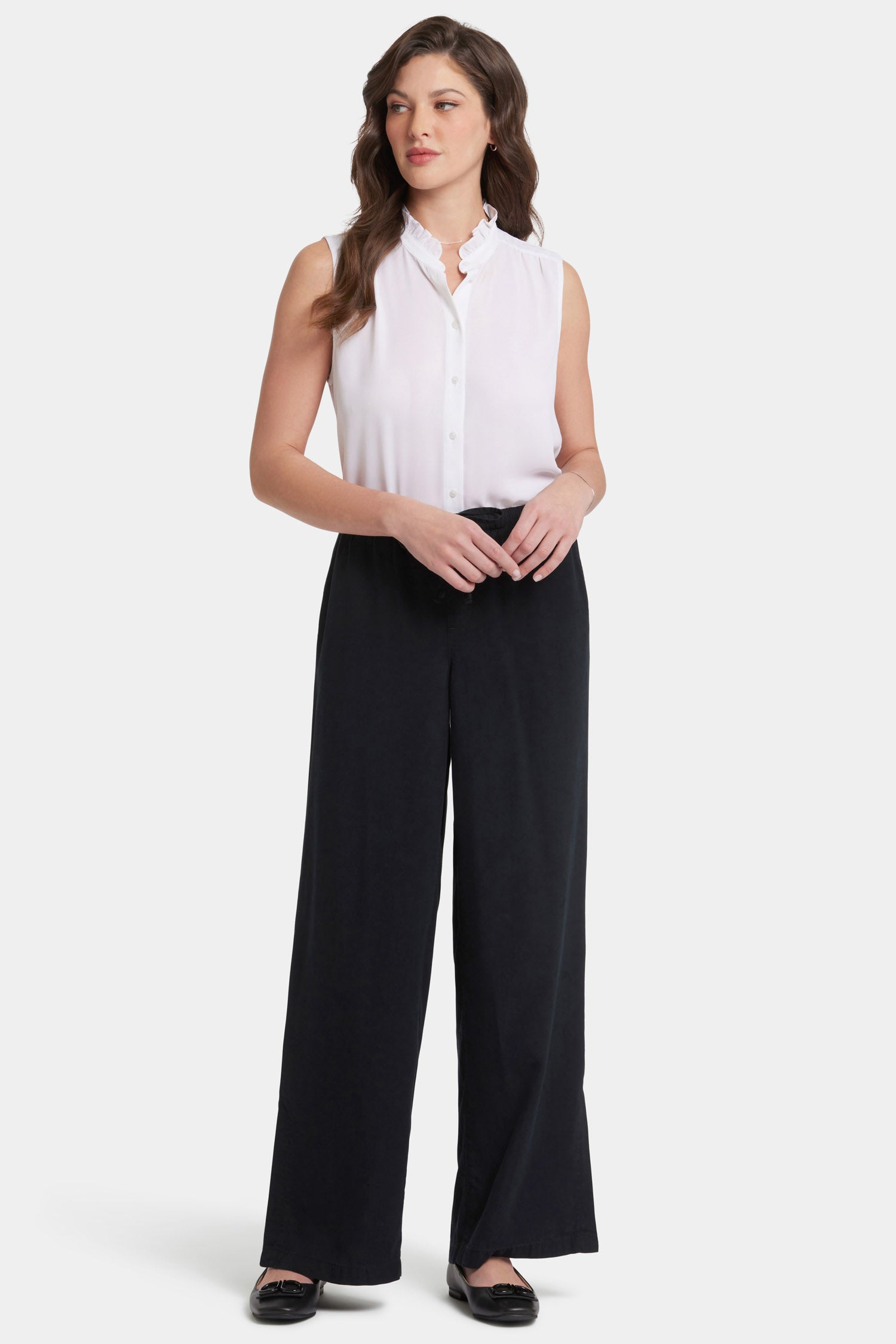 Jayne Wide Leg Pull On Pants - Overdye Black | Comfortable Stretchy High Waist Trousers for Women | Perfect for Work, Office & Casual Outfits
