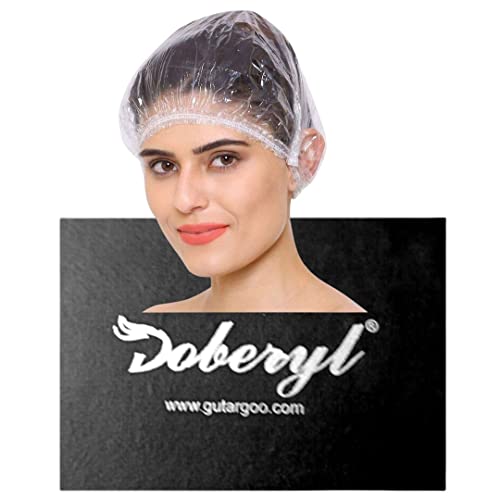 Doberyl® Extra Large Thick Waterproof Disposable Shower Caps for Women - 100 Pack Stretchable Non-Woven Hair Caps for Salon, Spa, Travel & Home Use - Transparent Free Size (Includes 10 Free Gloves)