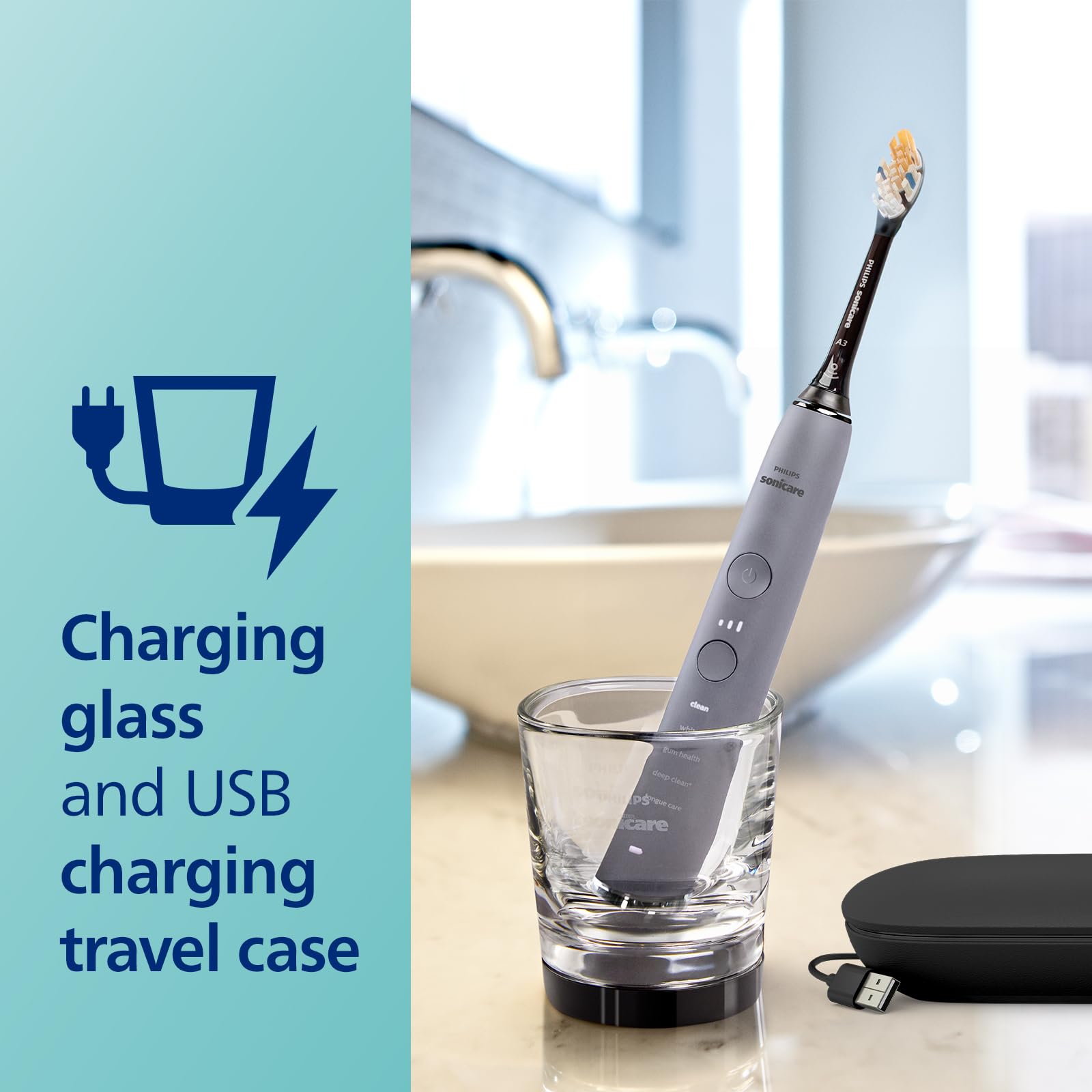 Philips Sonicare DiamondClean Smart 9500 Electric Toothbrush - Bluetooth Connected App, Pressure Sensor, 5 Modes & 3 Intensity Levels, HX9923/41 - Perfect for Travel & Home Oral Care