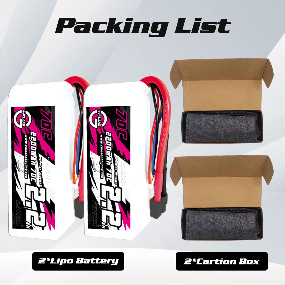 CNHL 4S Lipo Battery 2200mAh 70C 14.8V with XT60 Plug - High Performance RC Battery for Cars, Drones, Airplanes, Trucks & Boats - Long Lasting Power for Racing, FPV Flying & RC Hobbies (2 Pack)