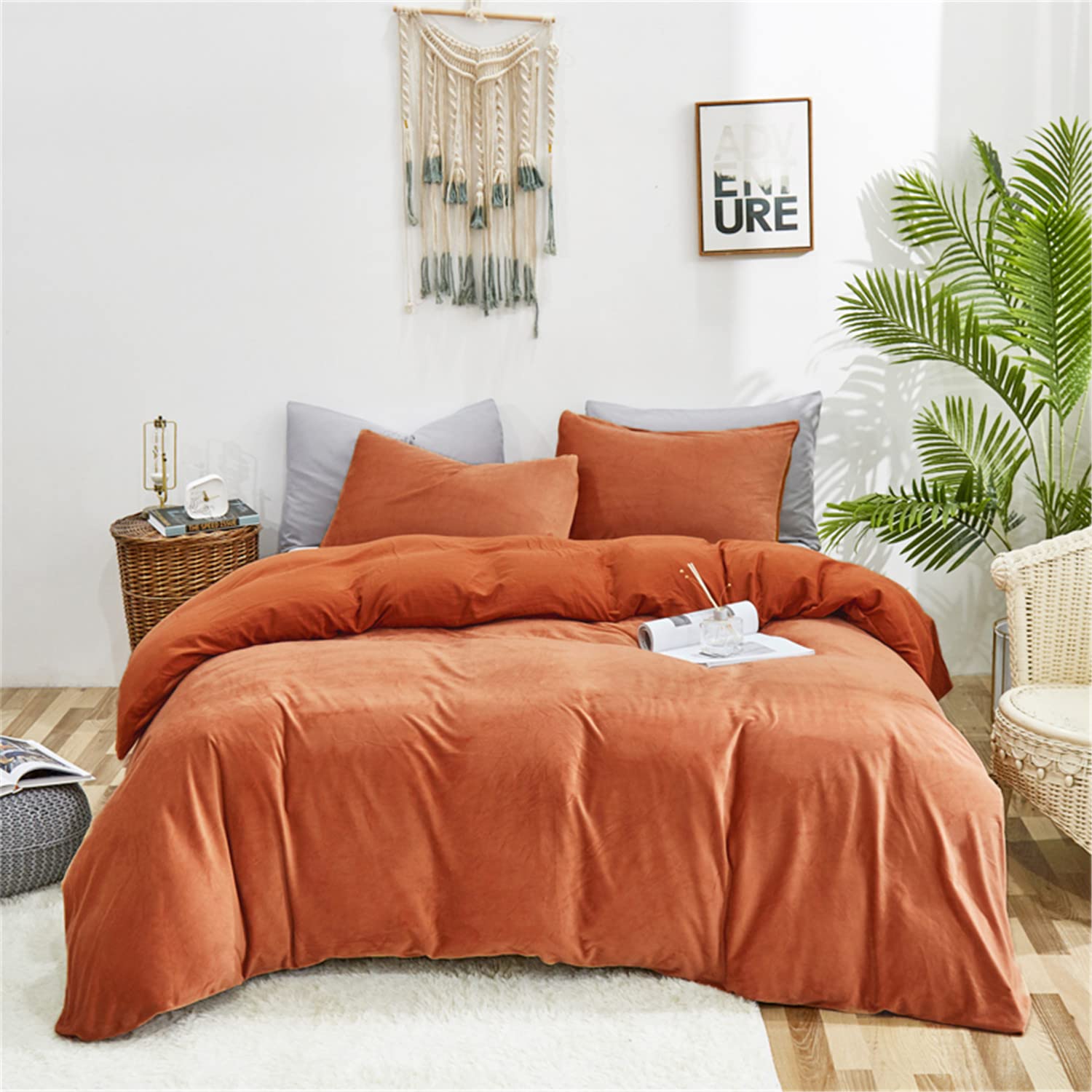 Luxury Cottonight Caramel Velvet Comforter Set - Full Size Burnt Orange Flannel Plush Bedding | Ultra Soft & Warm Fluffy Quilt for Adults, Women, Men & Kids | Perfect for Winter Nights & Cozy Bedroom Decor