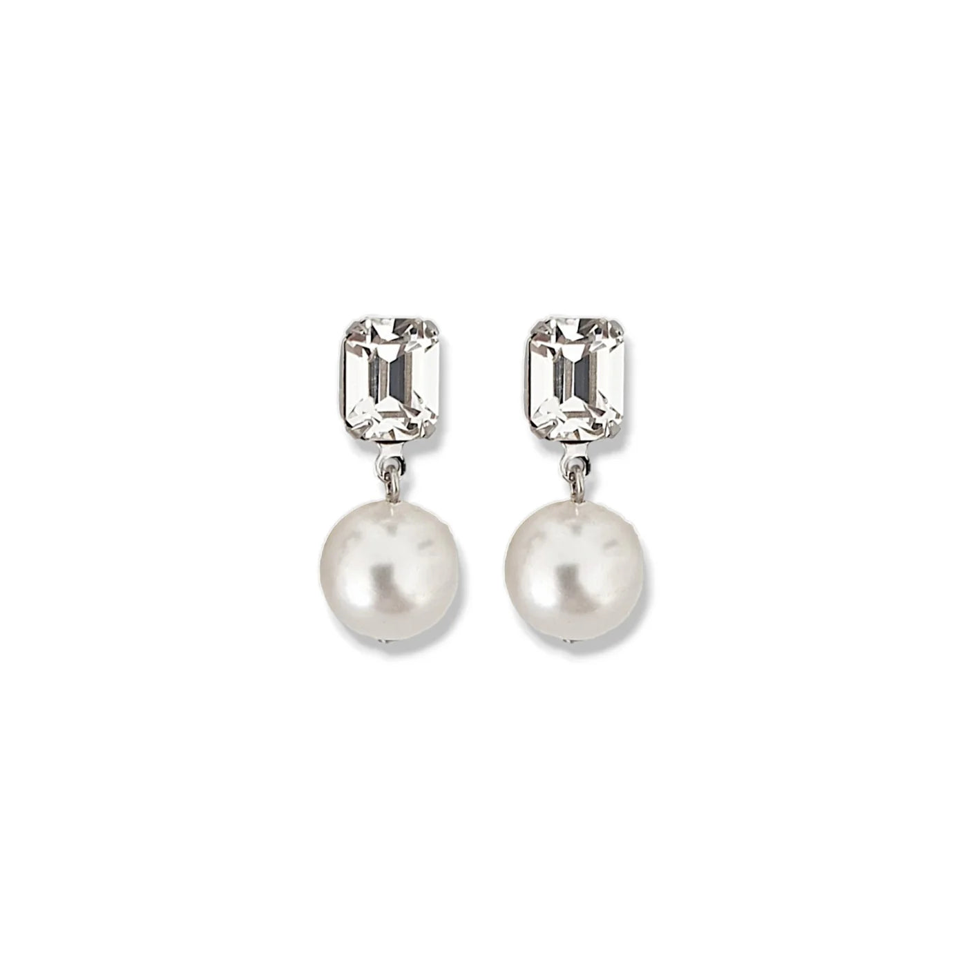 Elegant Emerald Cut Pearl Drop Earrings - Rhodium Plated Sterling Silver Jewelry for Women | Perfect for Weddings, Parties & Special Occasions