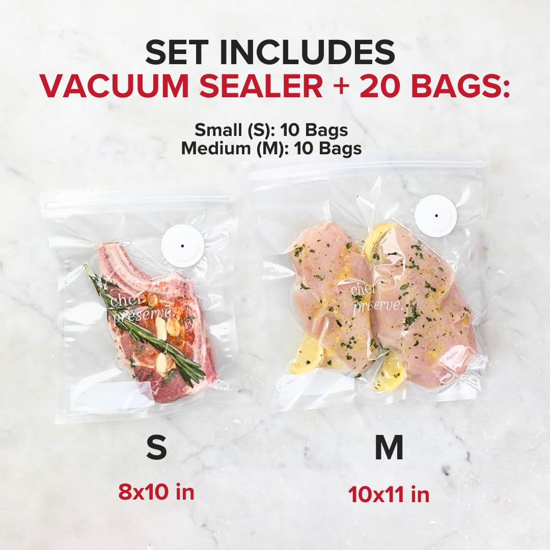 Best Vacuum Sealer Machine with 20 Bags - Food Saver for Meal Prep, Sous Vide & Long-Term Storage | Compact Kitchen Appliance for Freshness Preservation