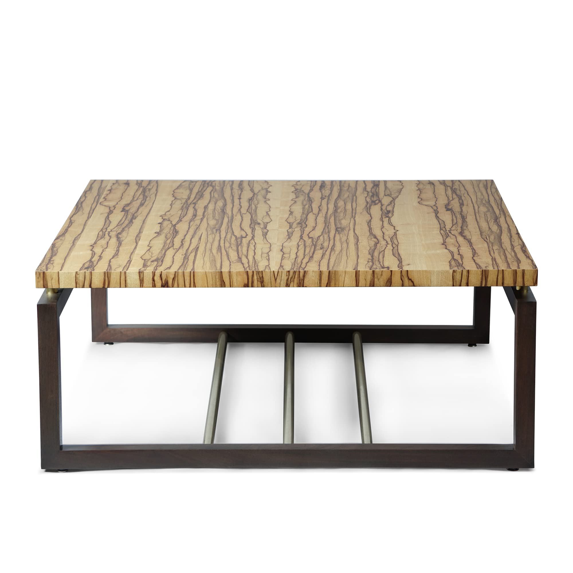 Modern Black Limba Wood Coffee Table with Matte Lacquer Finish - Walnut & Brass Base for Living Room, Lounge, or Office Decor