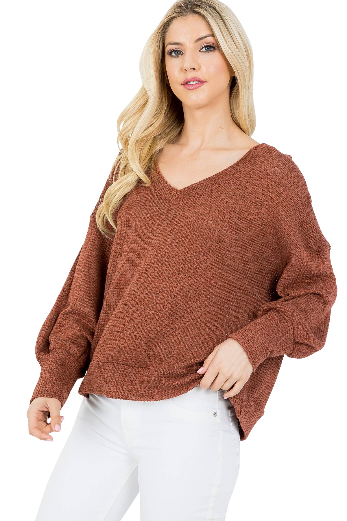 Chunky Waffle Knit Round Crewneck Relaxed Sweater - Cozy Long Sleeve Warm Pullover Loose Tunic Top for Women | Fall Winter Casual Outfit, Coffee Date, Lounge Wear, Layering Piece