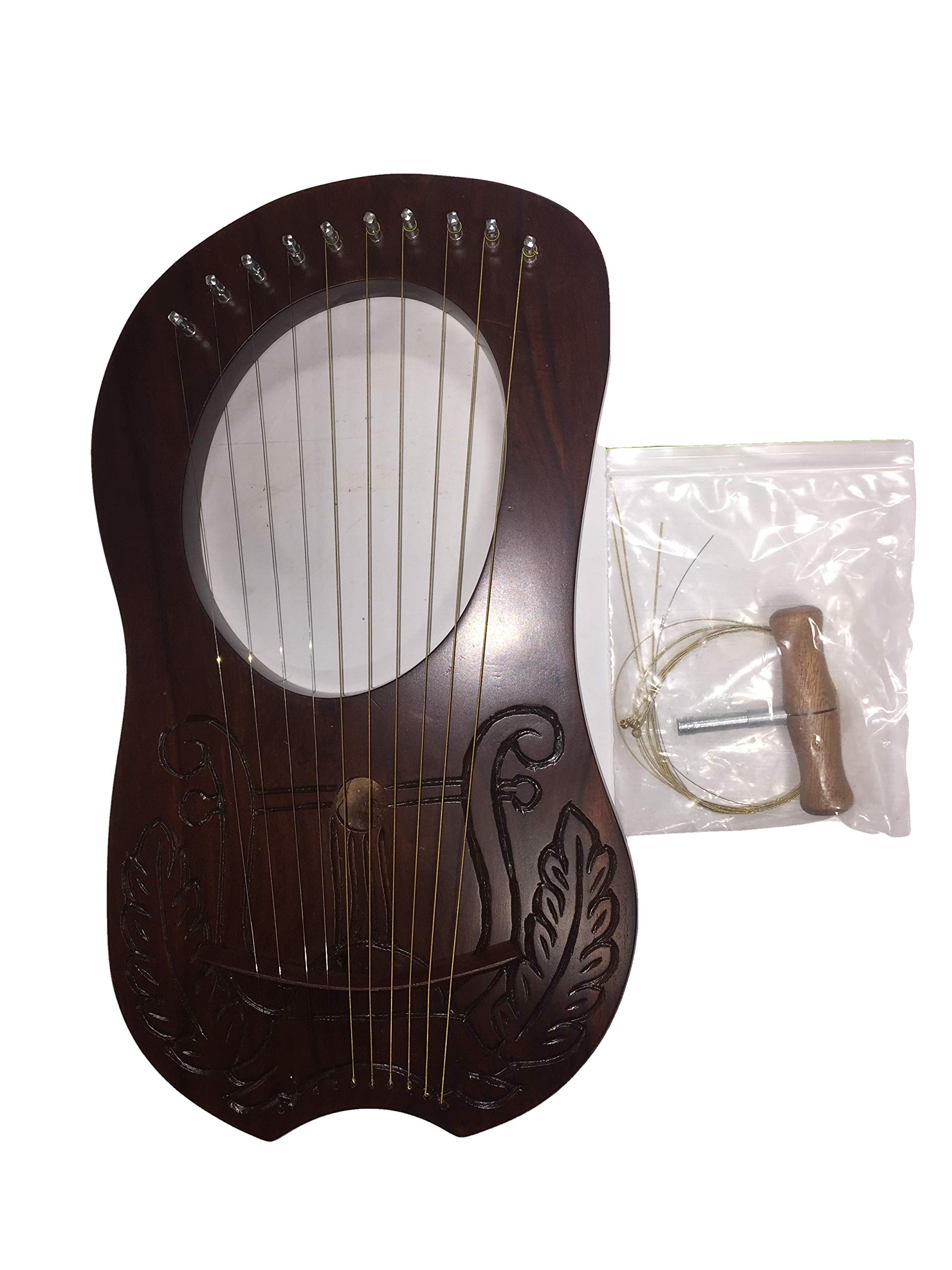 10 Strings Rosewood Lyre Harp with Free Strings, Tuning Key & Carrying Bag - Perfect for Beginners, Meditation, Music Therapy & Home Decor