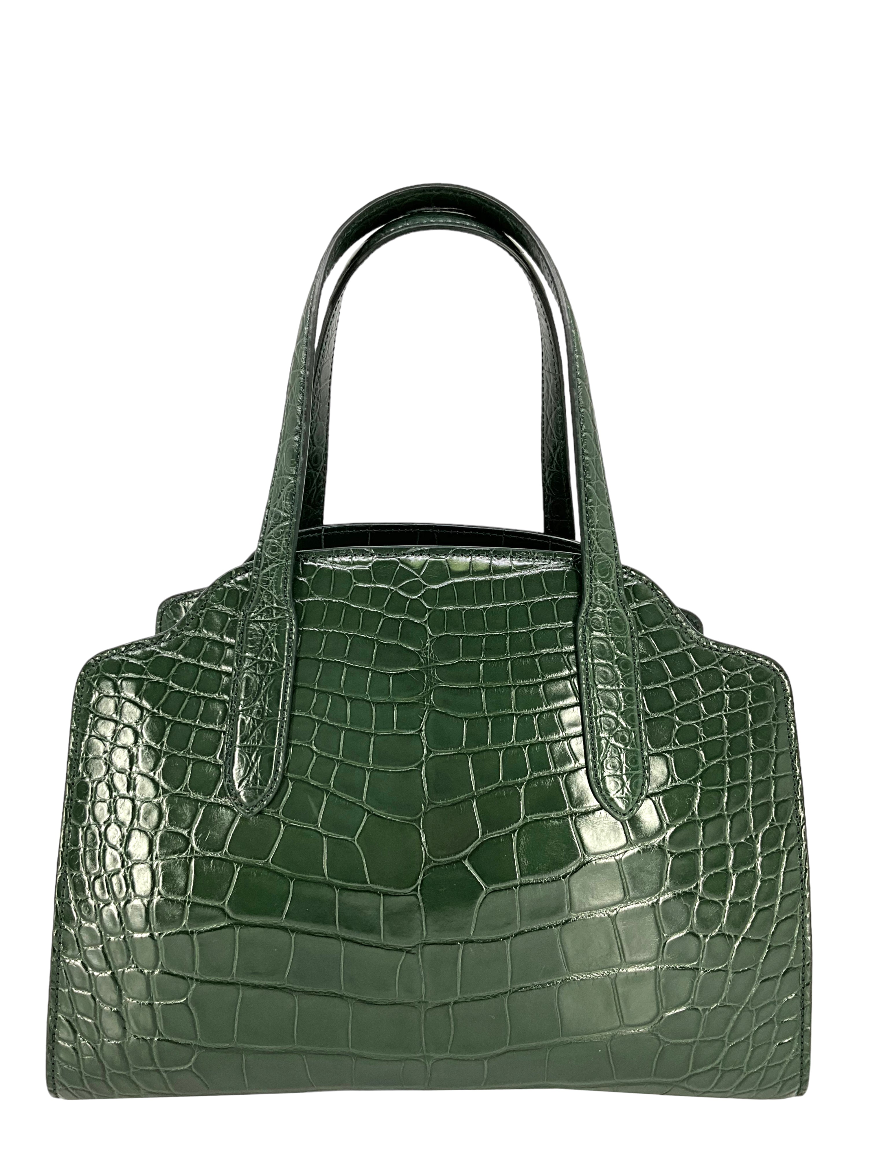 LORO PIANA Alligator Leather Large Sesia Satchel Bag with Adjustable Shoulder Strap - Luxury Handbag for Women, Perfect for Work, Travel & Evening Events