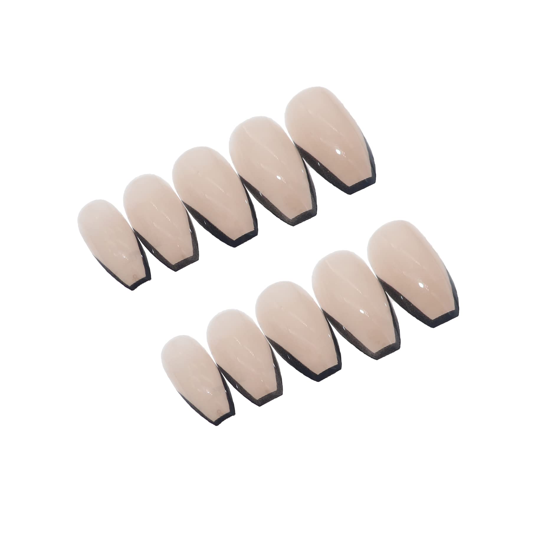 MERVF Black French Tip Ballerina Press-On Nails - Medium Length Acrylic Fake Nails with Glossy Finish (24pcs) | Perfect for Parties, Weddings & Special Occasions