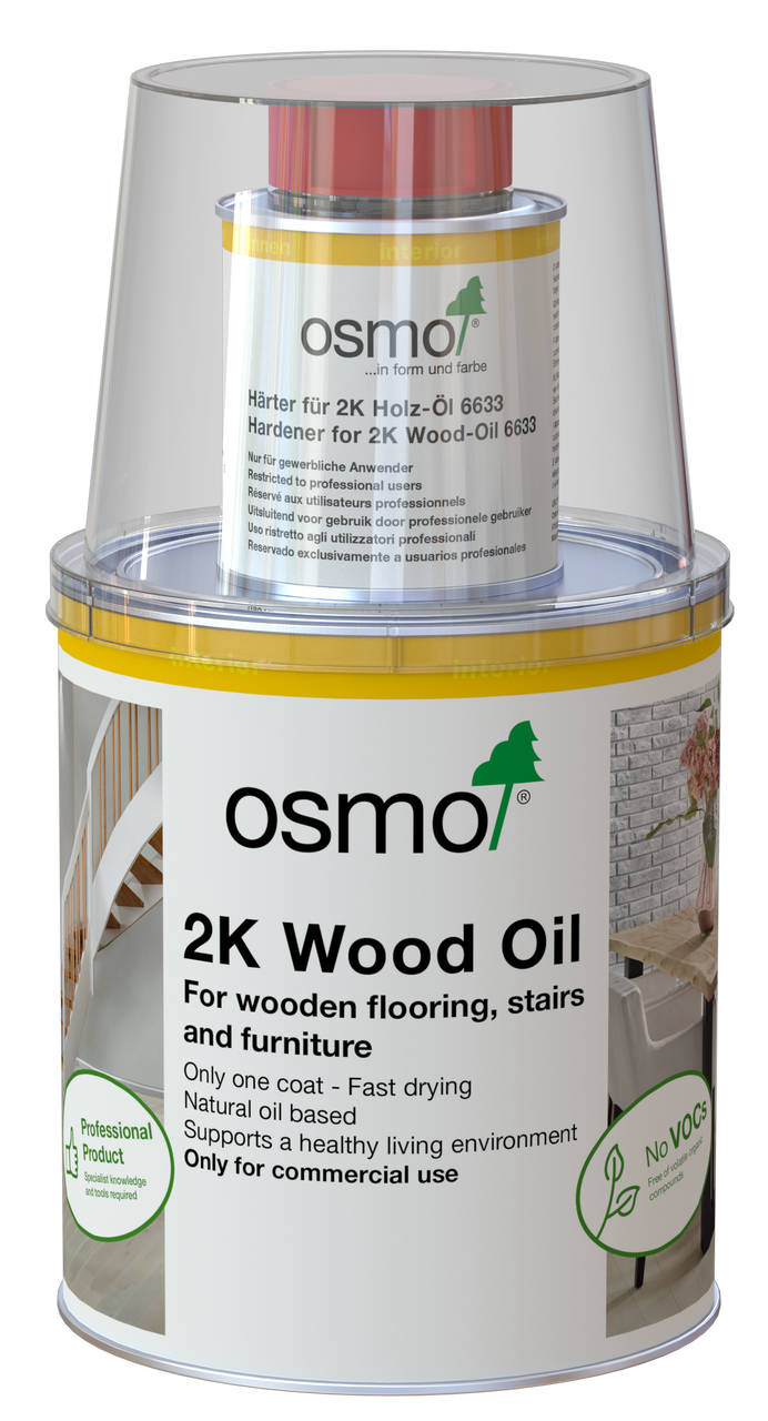 Osmo 2K Wood Oil Clear Matt 6100 - Eco-Friendly Hardwax Oil for Wood Floors & Furniture | Rubio Monocoat Alternative | Ideal for Indoor & Outdoor Wood Protection