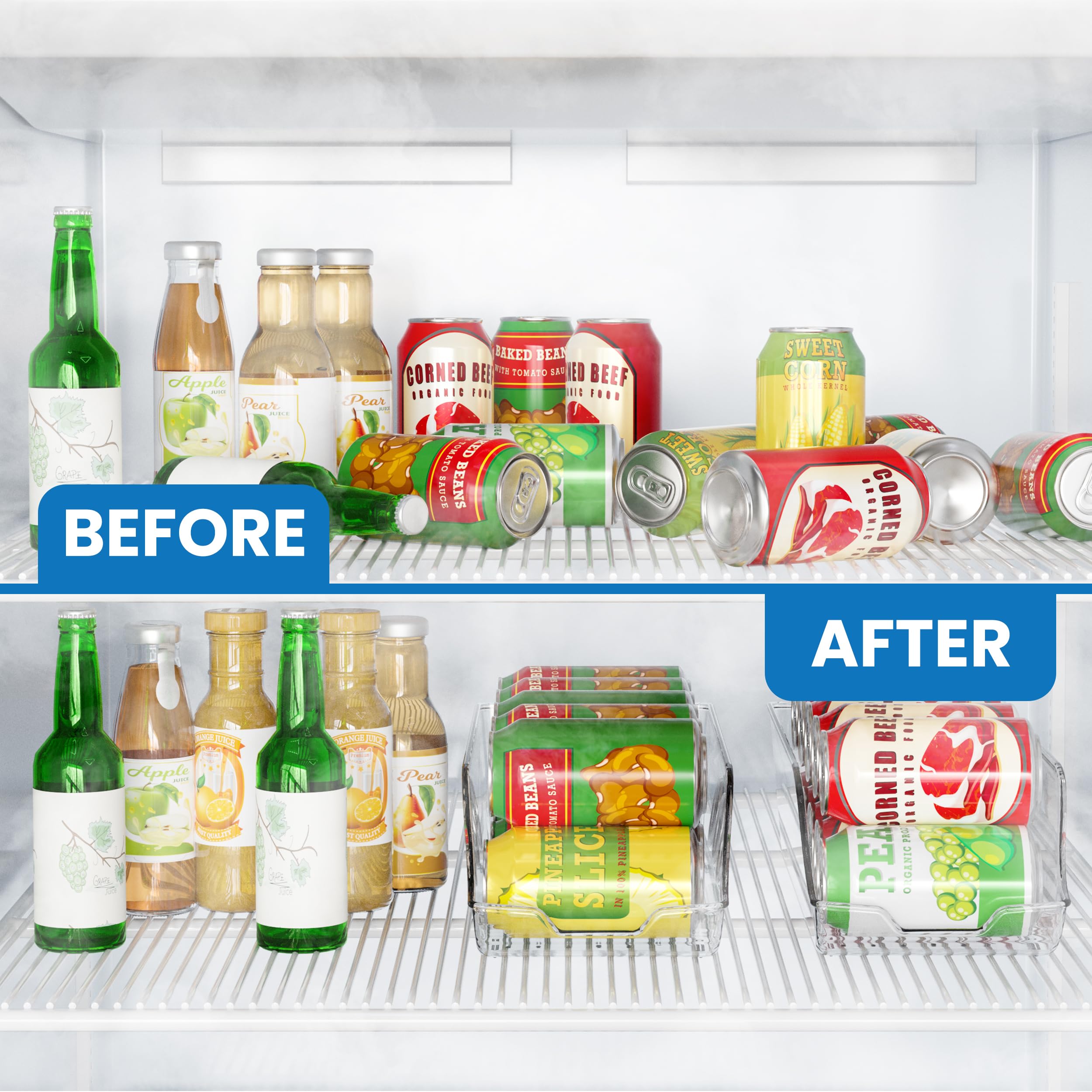 Utopia Kitchen 4-Pack Clear Soda Can Organizer for Refrigerator or Countertop - Stackable Drink Storage Bins with Dispenser - Perfect for Organizing Cans, Bottles & Beverages in Kitchen, Pantry or Office