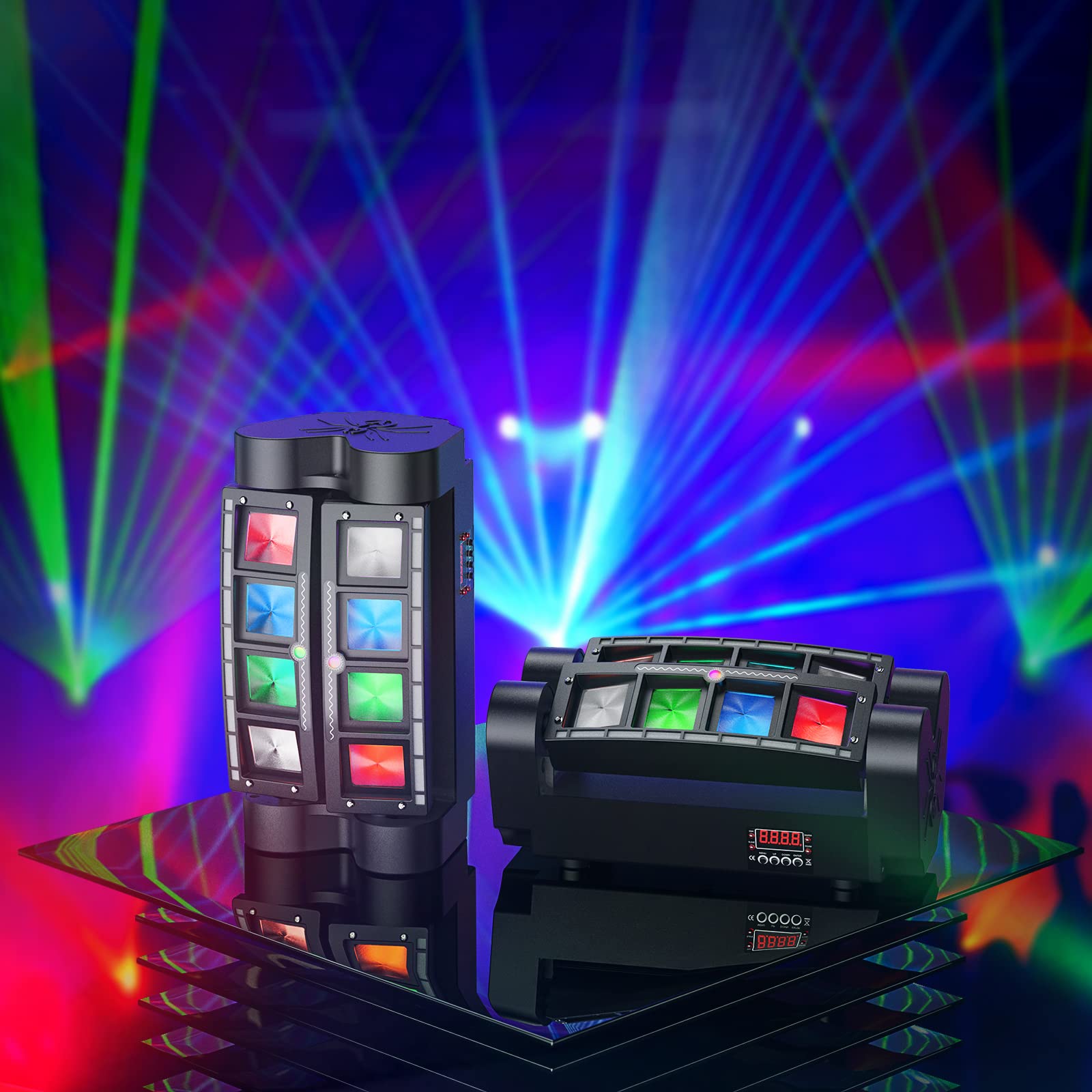U'King 3-in-1 Spider Moving Head Light with 8x10W RGBW LEDs, Pixel & Laser Lights - DMX-512/Sound Activated DJ Lighting for Stage, Party, Disco, Wedding & Live Events (New Version) | Professional Stage Lighting Equipment for Clubs, Concerts & Events