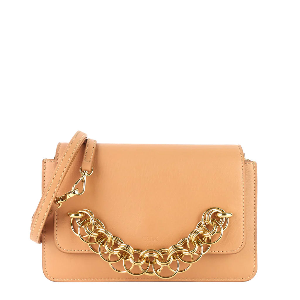 Chloe Drew Bijou Tan Blush Smooth Calfskin Crossbody Clutch Bag - Stylish Women's Shoulder Purse for Evening Parties & Date Nights