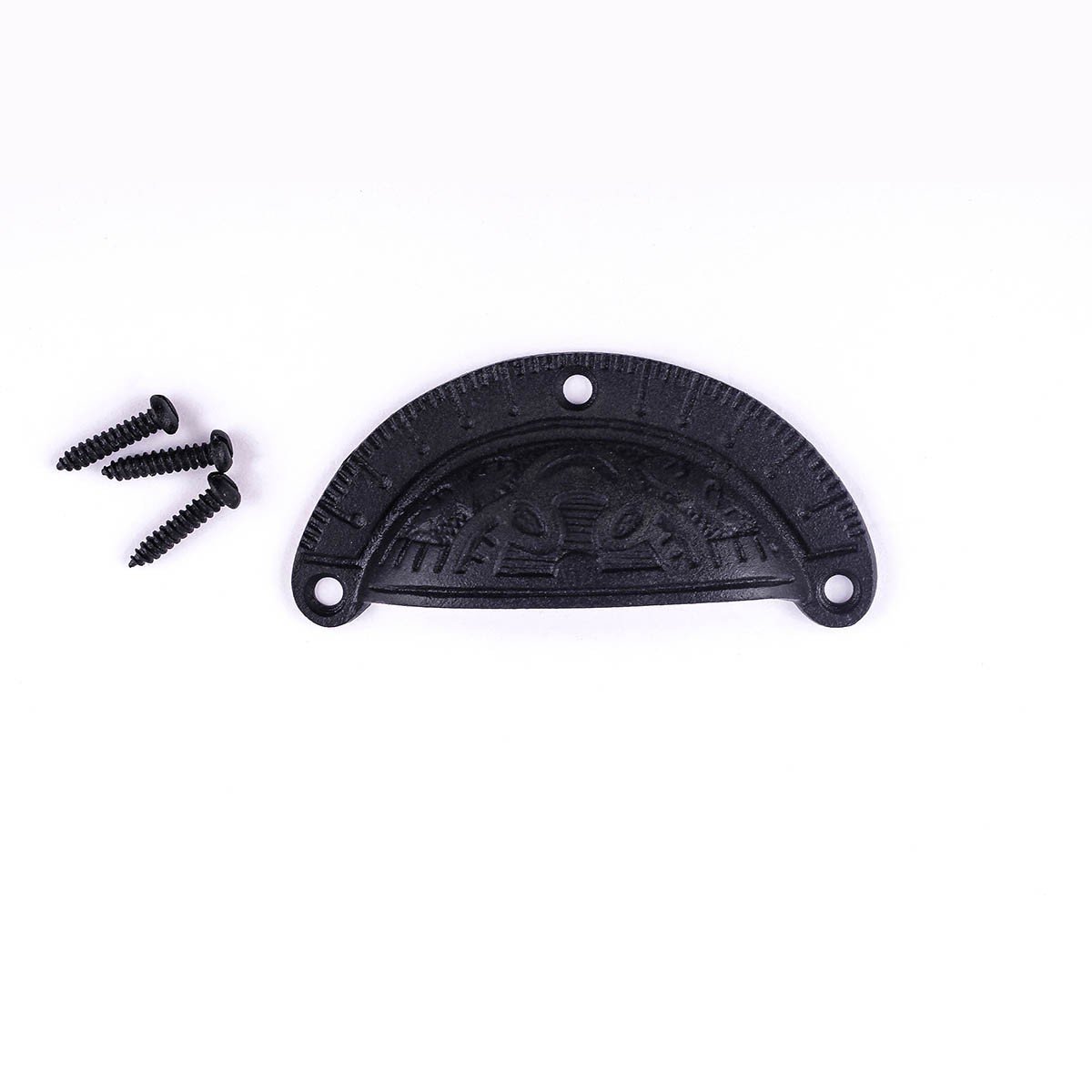 Vintage Black Cast Iron Cabinet Drawer Pulls - 3.7