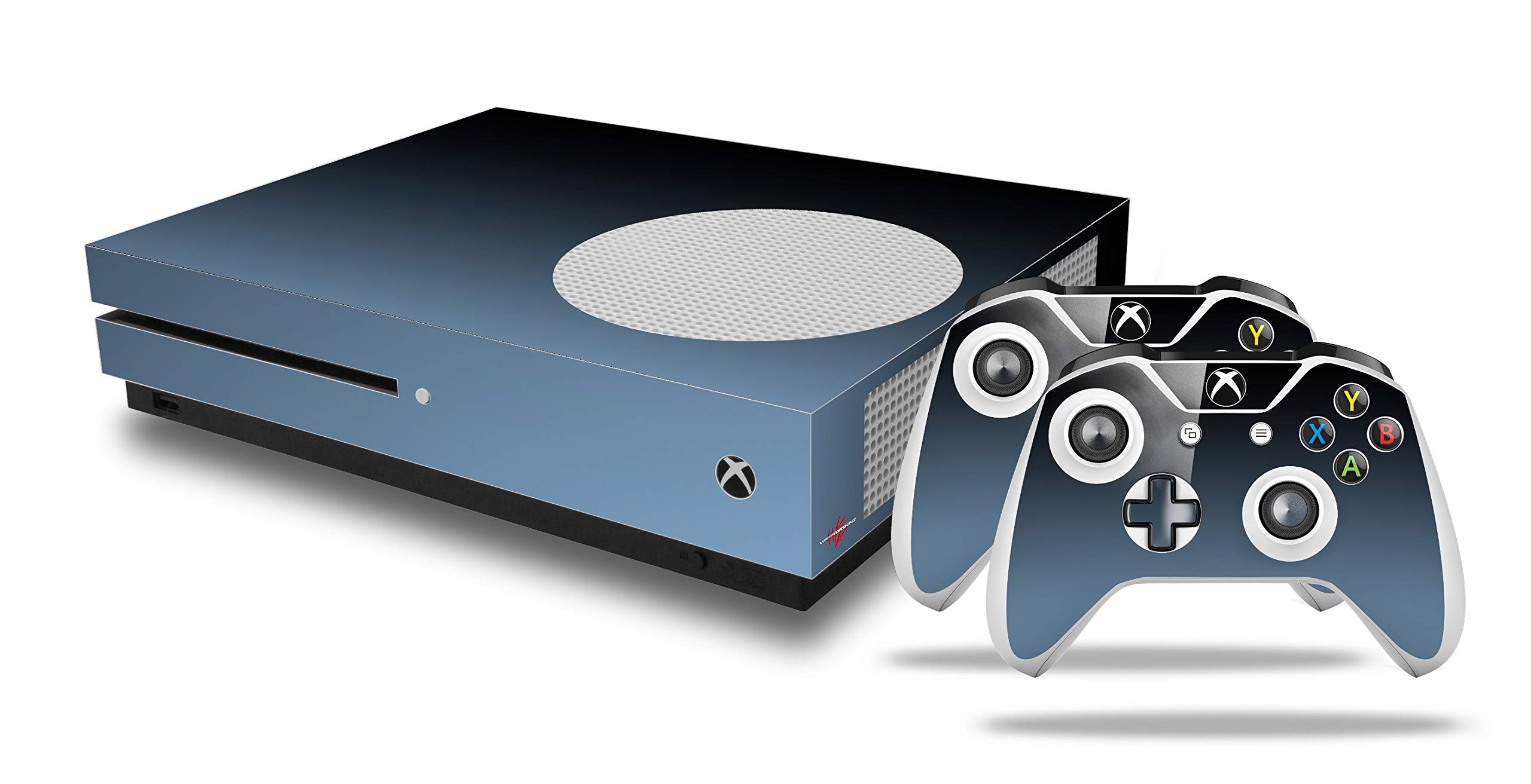 Premium Vinyl Skin Wrap for Xbox One S Console & Controllers - Blue Dust Black Fade Design | Protective Decal Cover for Gaming Setup & Customization