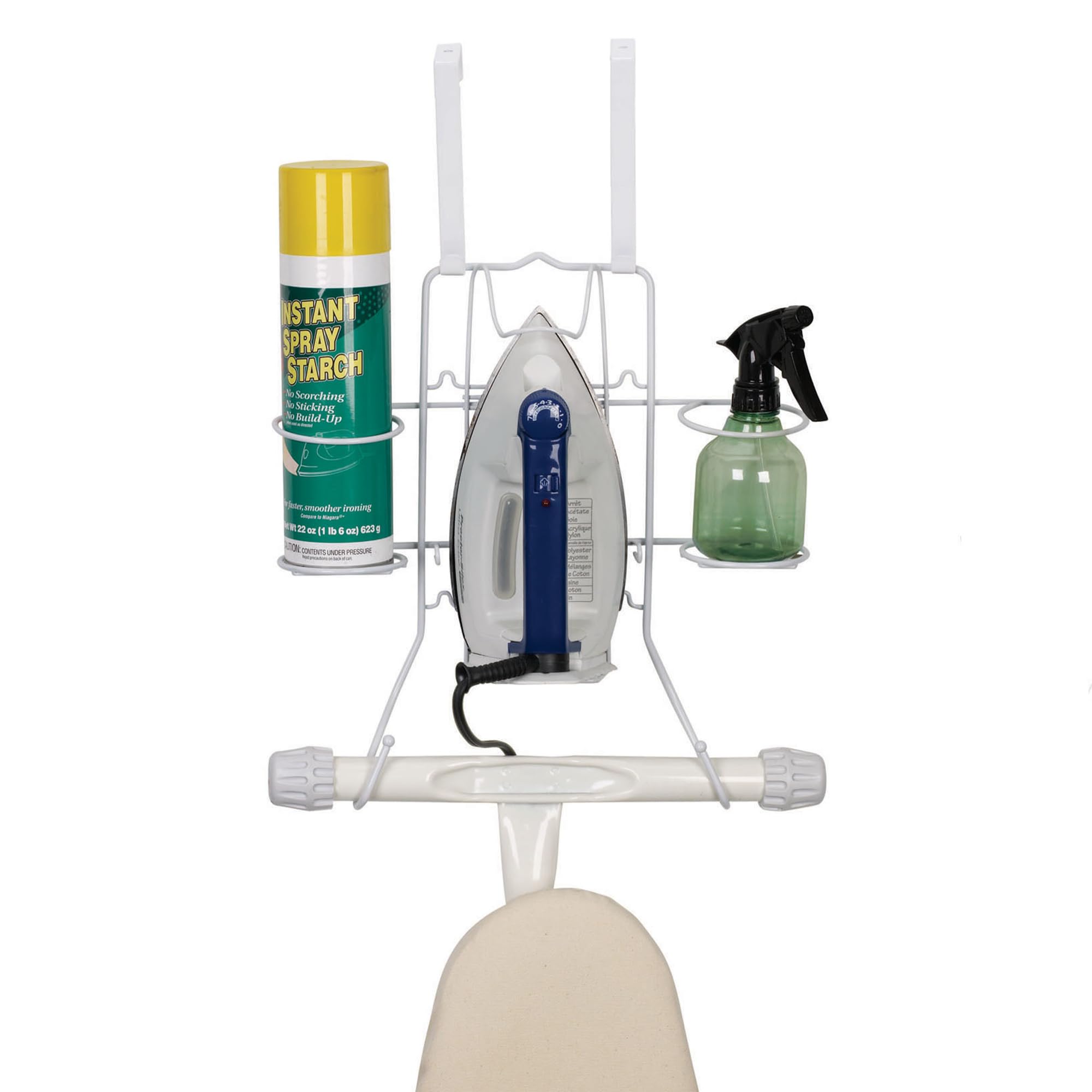 White Deluxe Over-The-Door Ironing Board Holder - Space Saving Laundry Room Organizer for Home & Apartment - Perfect for Small Spaces & Closet Storage