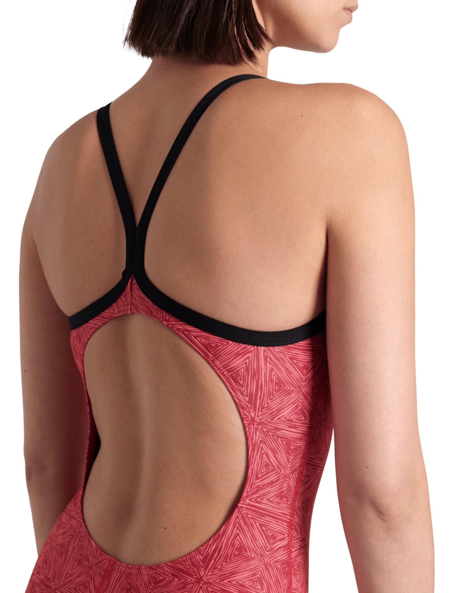 Abstract Tiles Lightdrop Back Swimsuit - Sexy Red One Piece Bathing Suit for Women | Perfect for Beach Vacations, Pool Parties & Summer Getaways