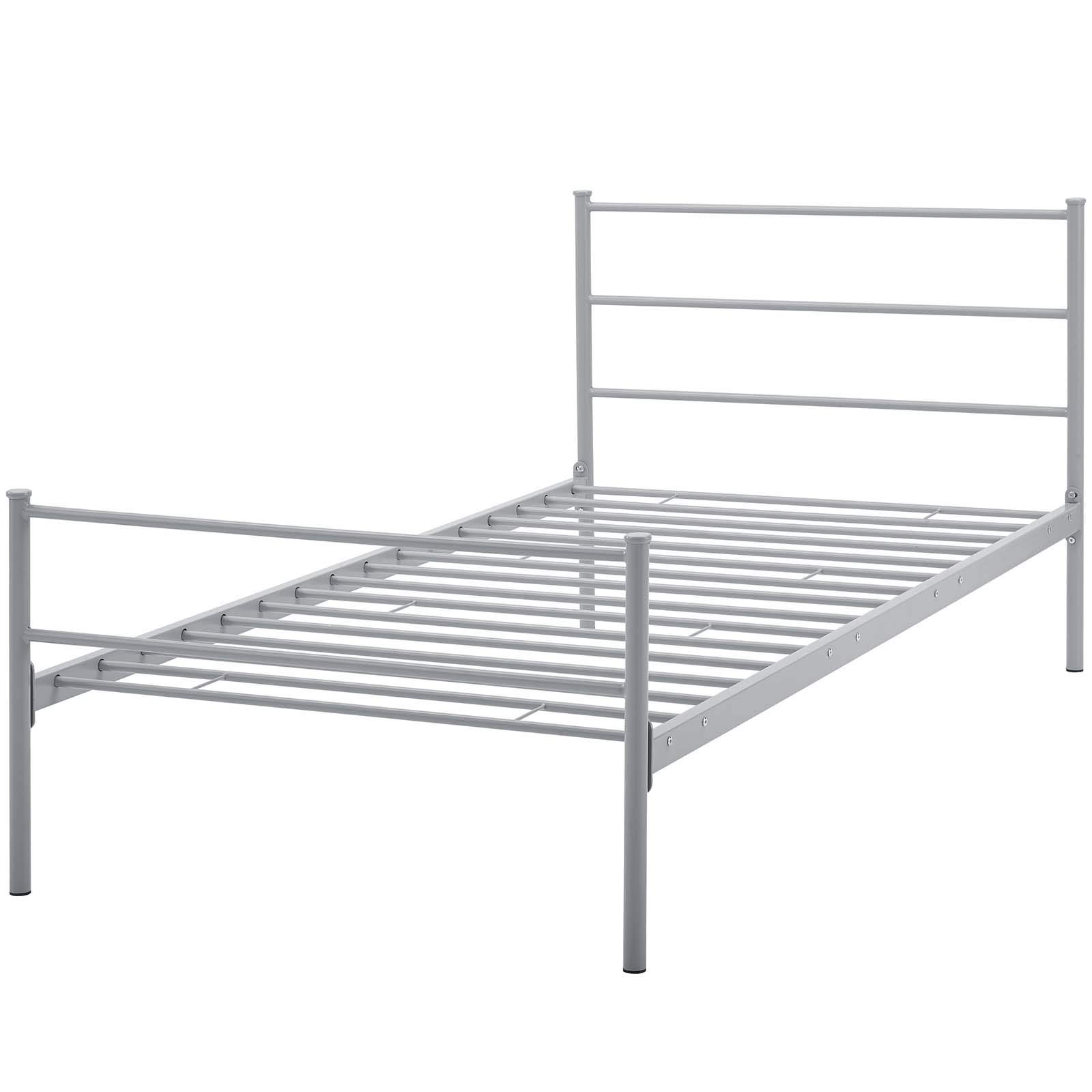 Industrial Country Cottage Farm Beach Bedroom Twin Size Metal Steel Platform Bed Frame - Grey & Gray Finish for Rustic, Coastal & Farmhouse Decor