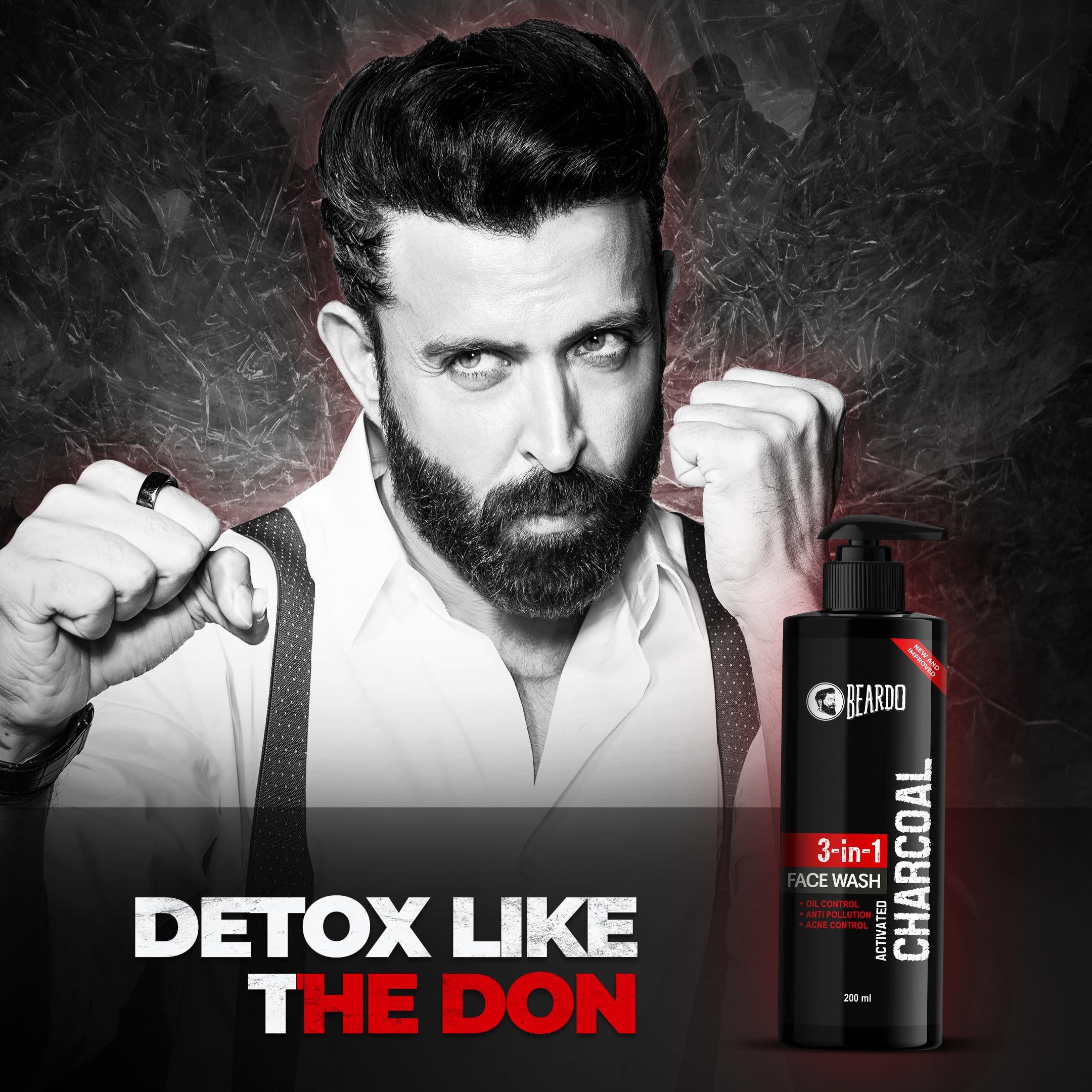 Beardo 3-in-1 Activated Charcoal Face Wash for Men - Deep Cleansing, Exfoliating & Detoxifying Formula | Oil Control Face Wash for Oily Skin | Removes Dirt & Pollution | 200ml | Perfect for Daily Skincare & Post-Workout Cleansing