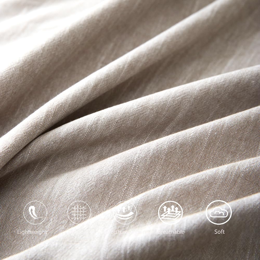 Stonewashed Cotton Linen Duvet Cover Twin Size - 3 Piece Breathable Comforter Set | Soft Skin-Friendly Bedding in Khaki | Perfect for Guest Rooms, Dorms & Cozy Bedrooms