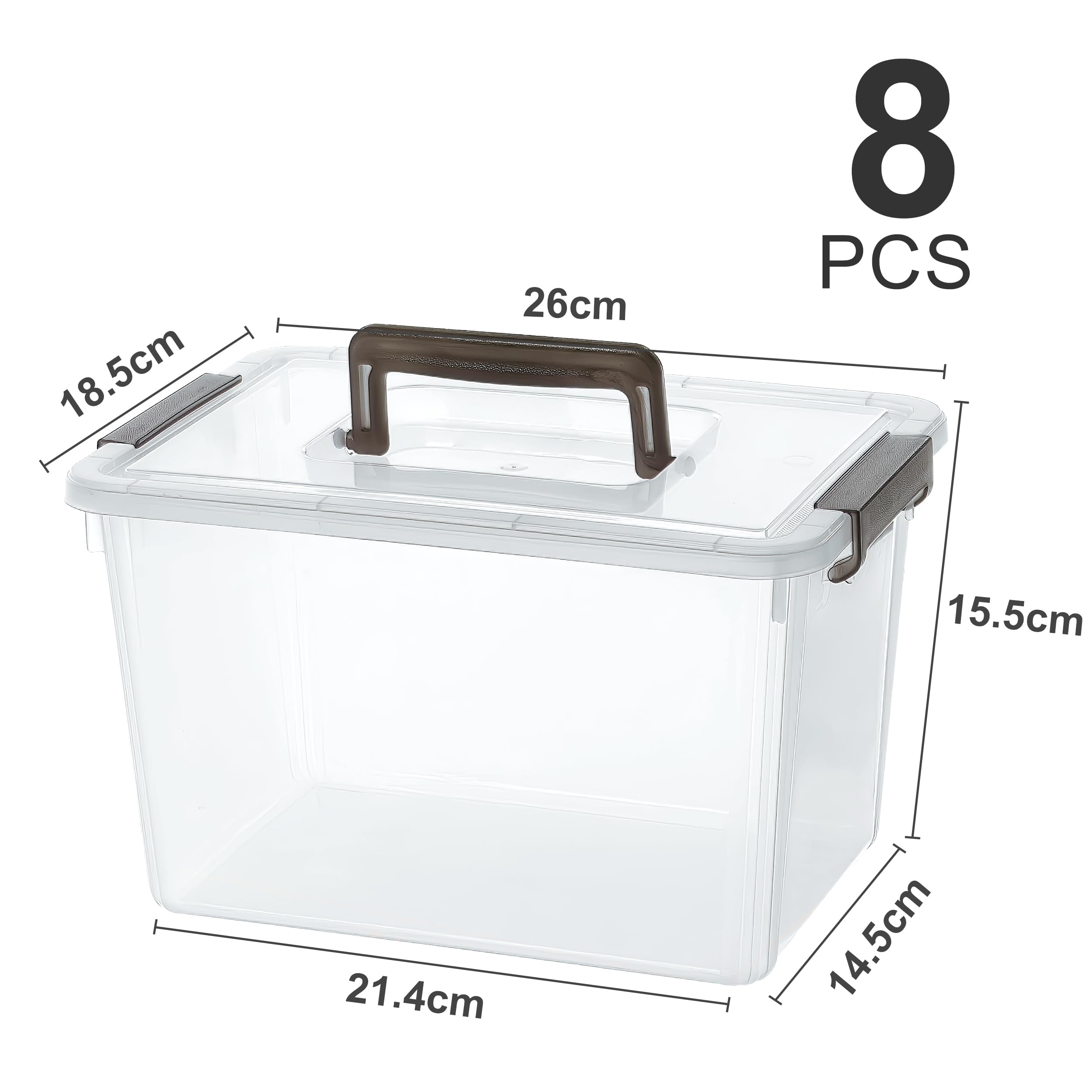 8-Pack 6 QT Clear Plastic Storage Bins with Latching Lids & Handles - Stackable Organizing Containers for Snacks, Crafts, Toys, Tools - Perfect for Home, Office & Garage Organization