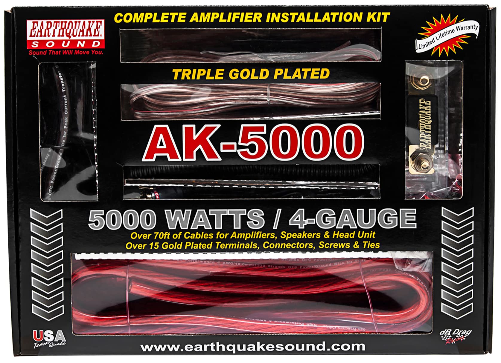 Earthquake Sound AK-5000 GEN2 5000W 4-Gauge Complete Car Audio Amplifier Installation Kit - Perfect for Car Audio Systems, Bass Boost & Vehicle Sound Upgrades