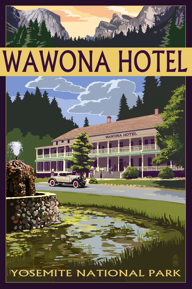 Yosemite National Park Wawona Hotel 33589 - 24x36 Signed Art Print Poster, California Landscape Wall Decor for Living Room, Bedroom & Office