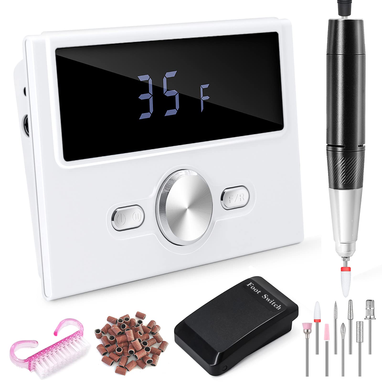 Professional Electric Nail Drill Machine 35000RPM with Foot Pedal & LCD Display - Acrylic Nail File for Manicure, Pedicure & Toenails - Perfect for Salon, Home & DIY Nail Art