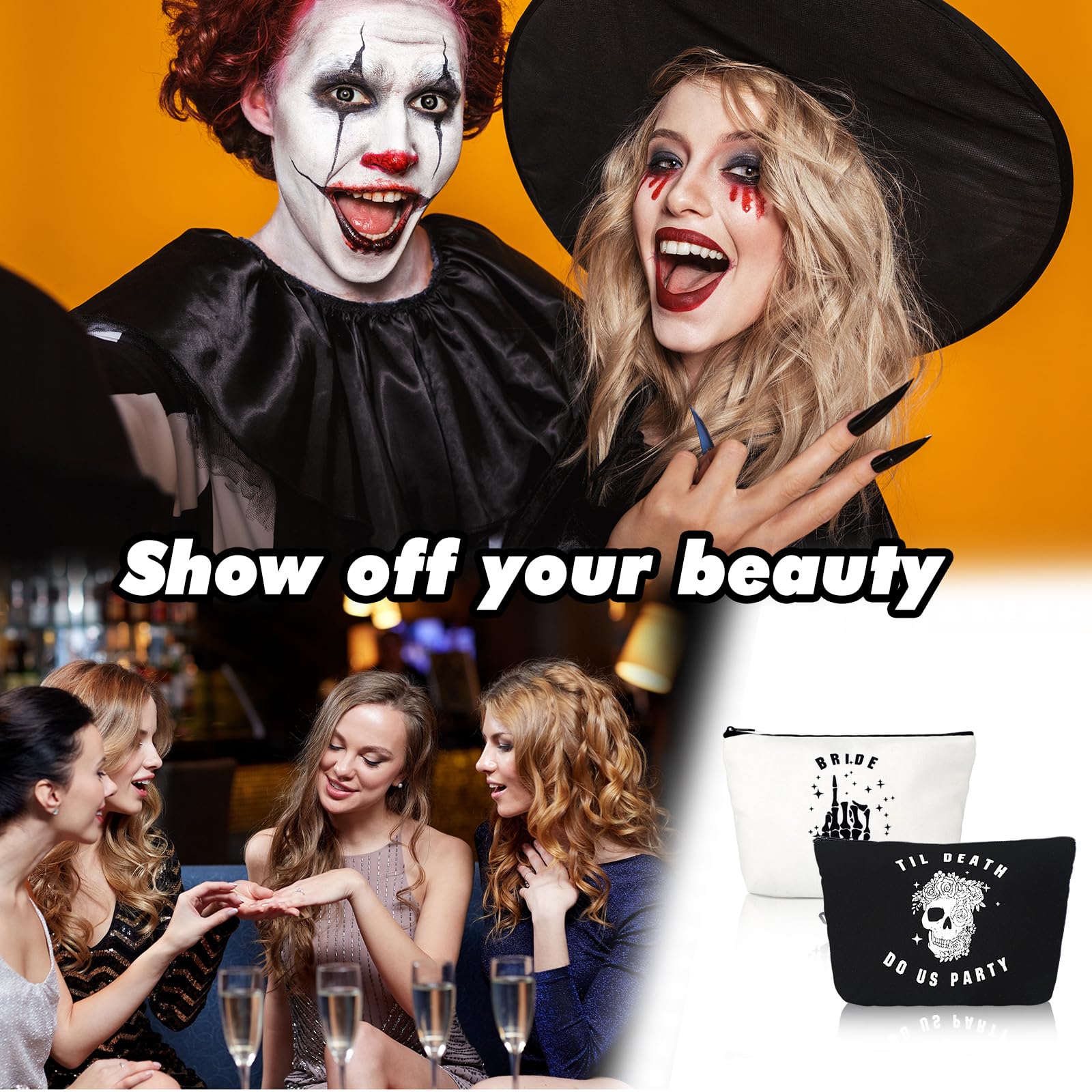 13 Pcs Bride or Die Bachelorette Party Makeup Bag Set - Till Death Do Us Party Canvas Cosmetic Bags for Wedding, Bridal Shower Gifts & Decorations - Perfect for Bachelorette Parties, Girls' Night Out and Wedding Celebrations